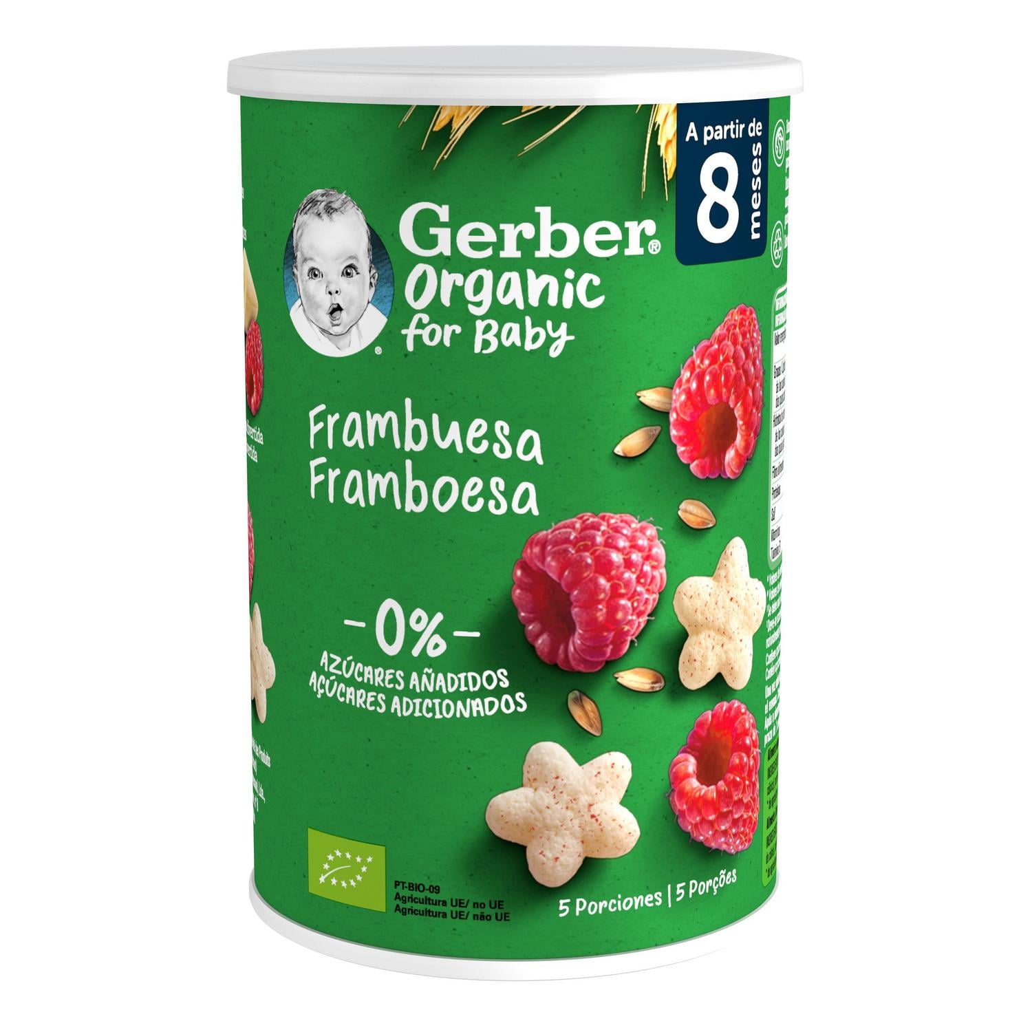 Snacks de cereales con frambuesa desde 8 meses ecológico Gerber sin azúcar añadido 35 g.