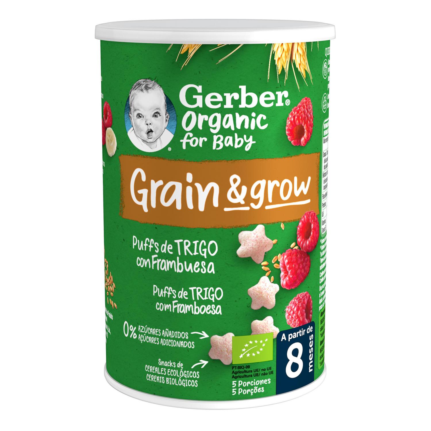 Snacks de cereales con frambuesa desde 8 meses ecológico Gerber sin azúcar añadido 35 g.