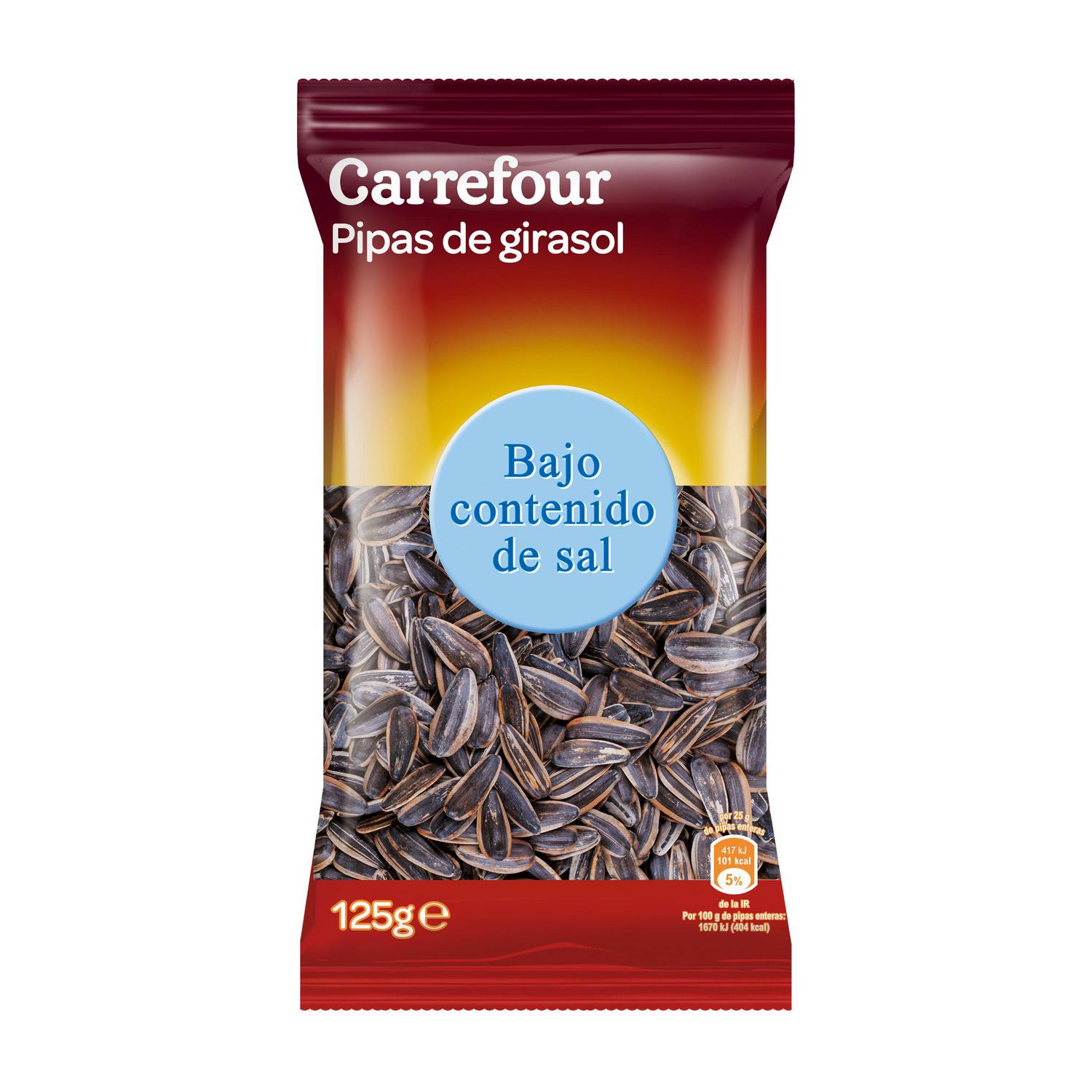 Pipas de girasol bajo contenido en sal Carrefour 125 g.