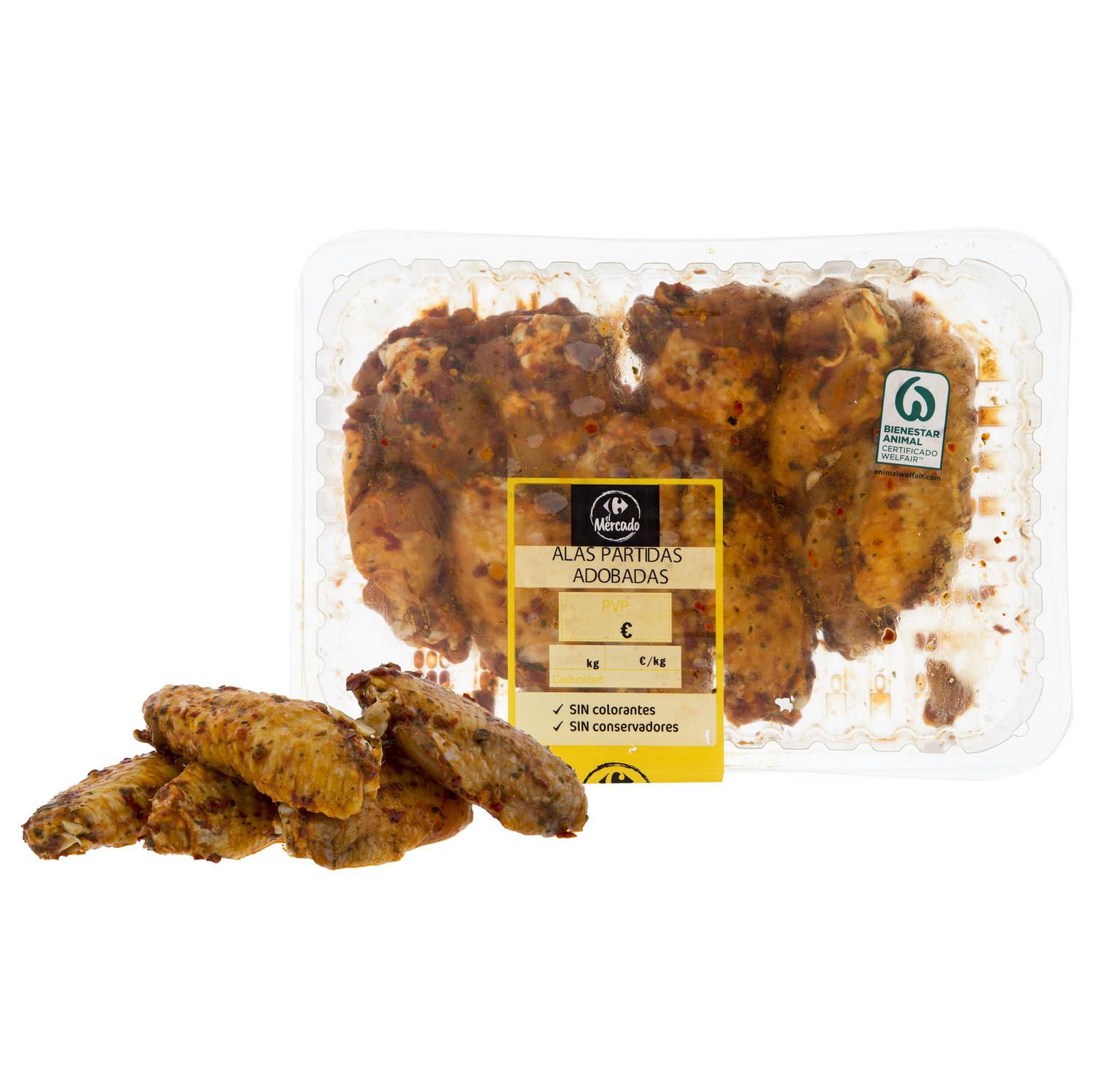 Alas de pollo adobadas partidas Carrefour 550 g aprox