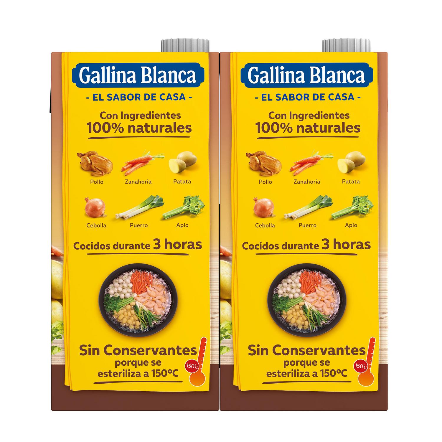 Caldo casero de pollo Gallina Blanca sin gluten pack de 2 briks de 1 l.