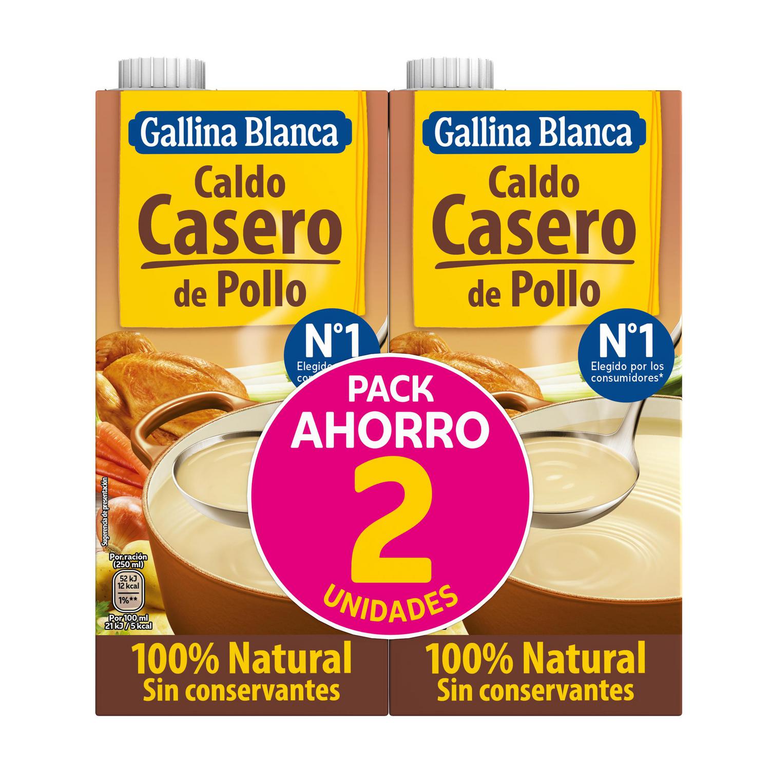 Caldo casero de pollo Gallina Blanca sin gluten pack de 2 briks de 1 l.