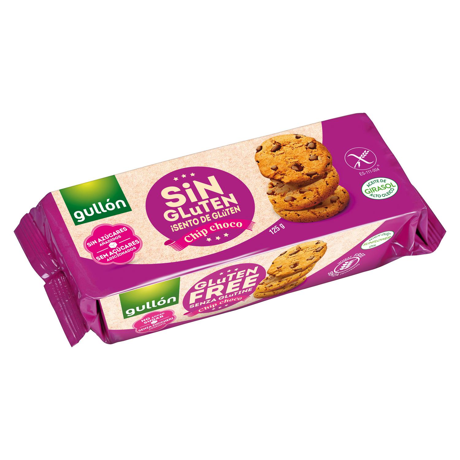 Galletas con pepitas de chocolate Gullón sin gluten y sin azúcar añadido 130 g.