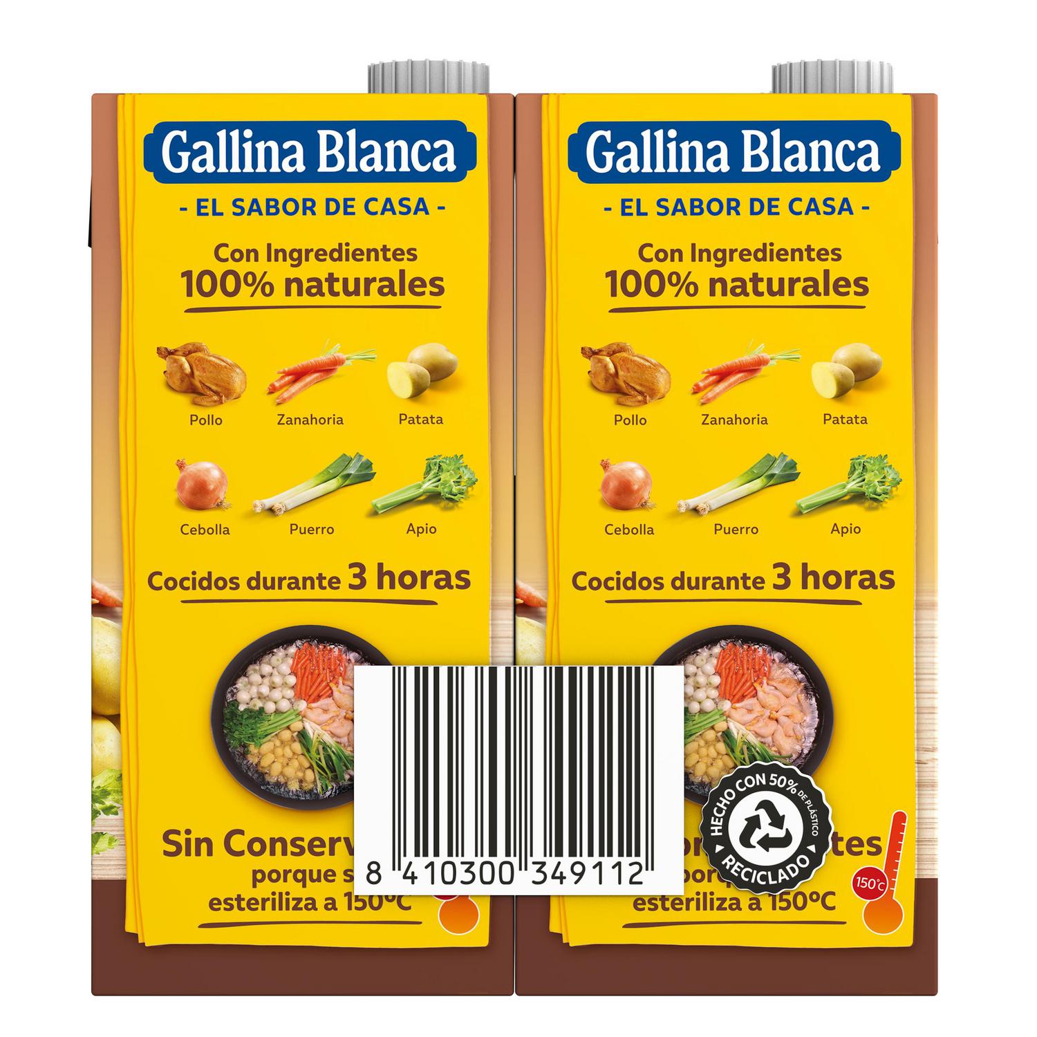 Caldo casero de pollo Gallina Blanca sin gluten pack de 4 brik de 1 l.