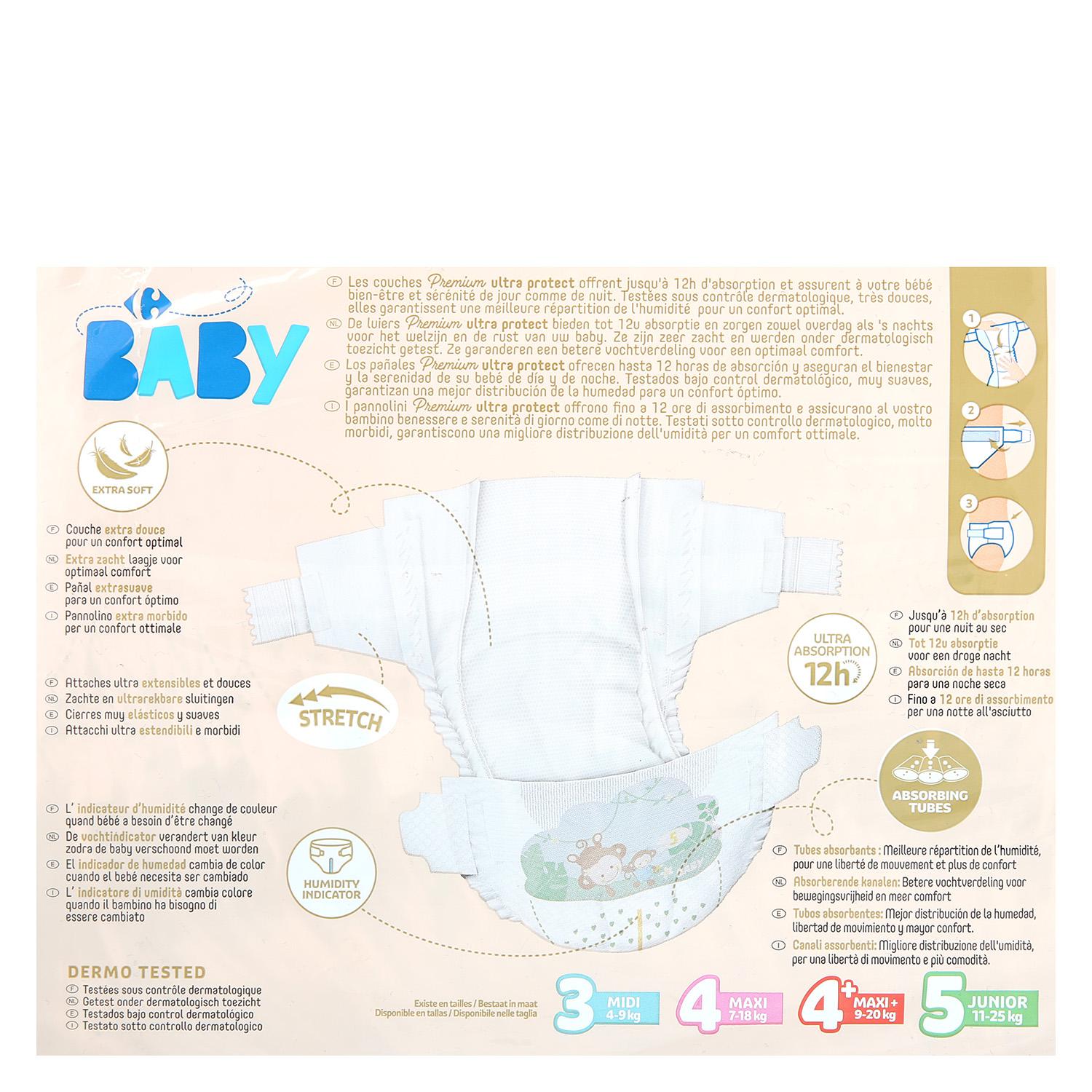 Pañales premium ultra protect Carrefour Baby T5 (11kg.-25kg) 36 ud.