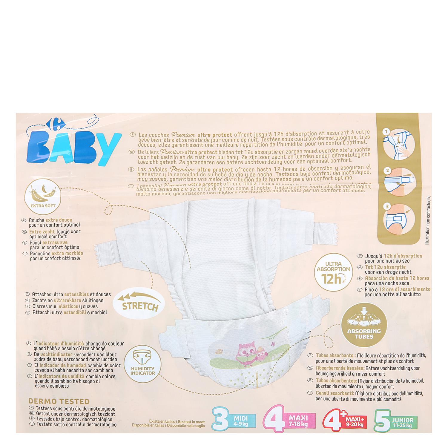 Pañales Premium Ultra Protect Carrefour Baby T4 (7kg.-18kg.) 40 ud.