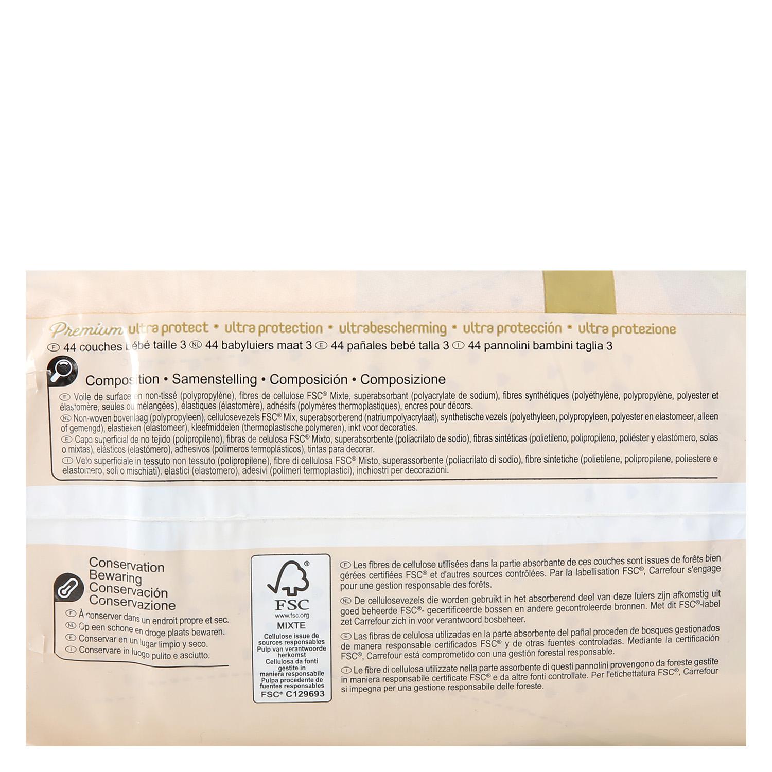 Pañales premium ultra protect My Carrefour Baby T3 (4-9 kg) 47 ud.