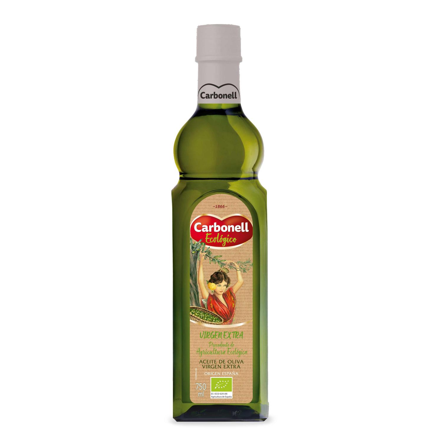 Aceite de oliva virgen extra ecológico Carbonell 750 ml.