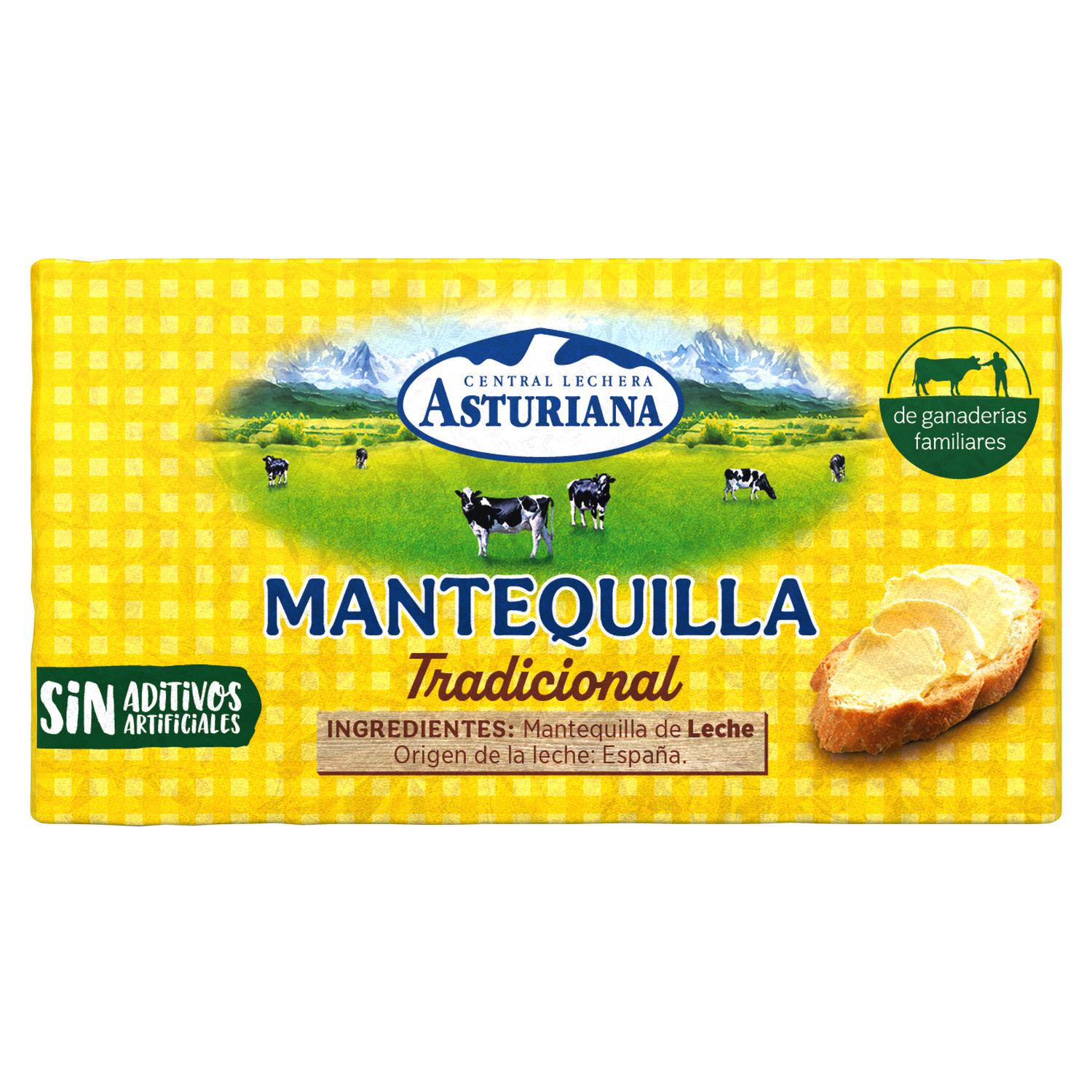 Mantequilla tradicional sin sal Central Lechera Asturiana sin colorantes 250 g.
