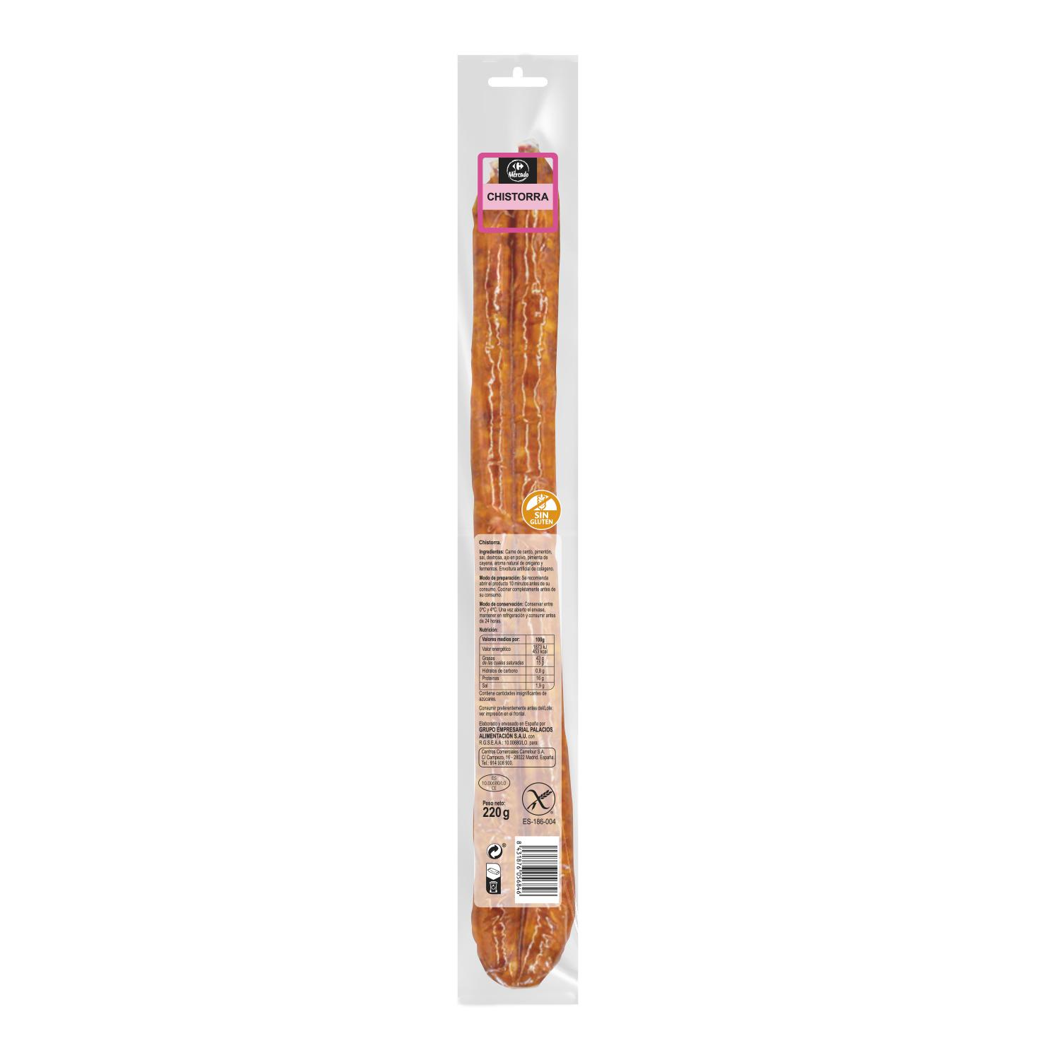 Chistorra Carrefour sin gluten 220 g.