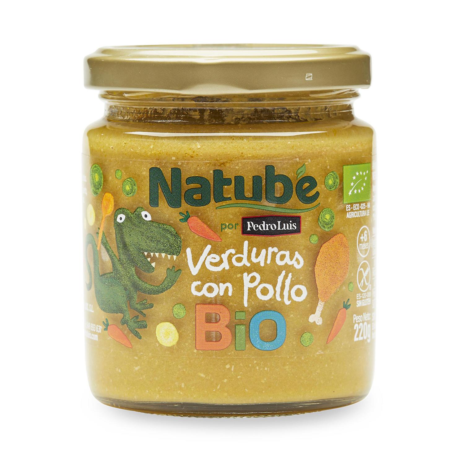 Tarrito de verduras con pollo desde 6 meses ecológico Natube sin gluten 220 g.