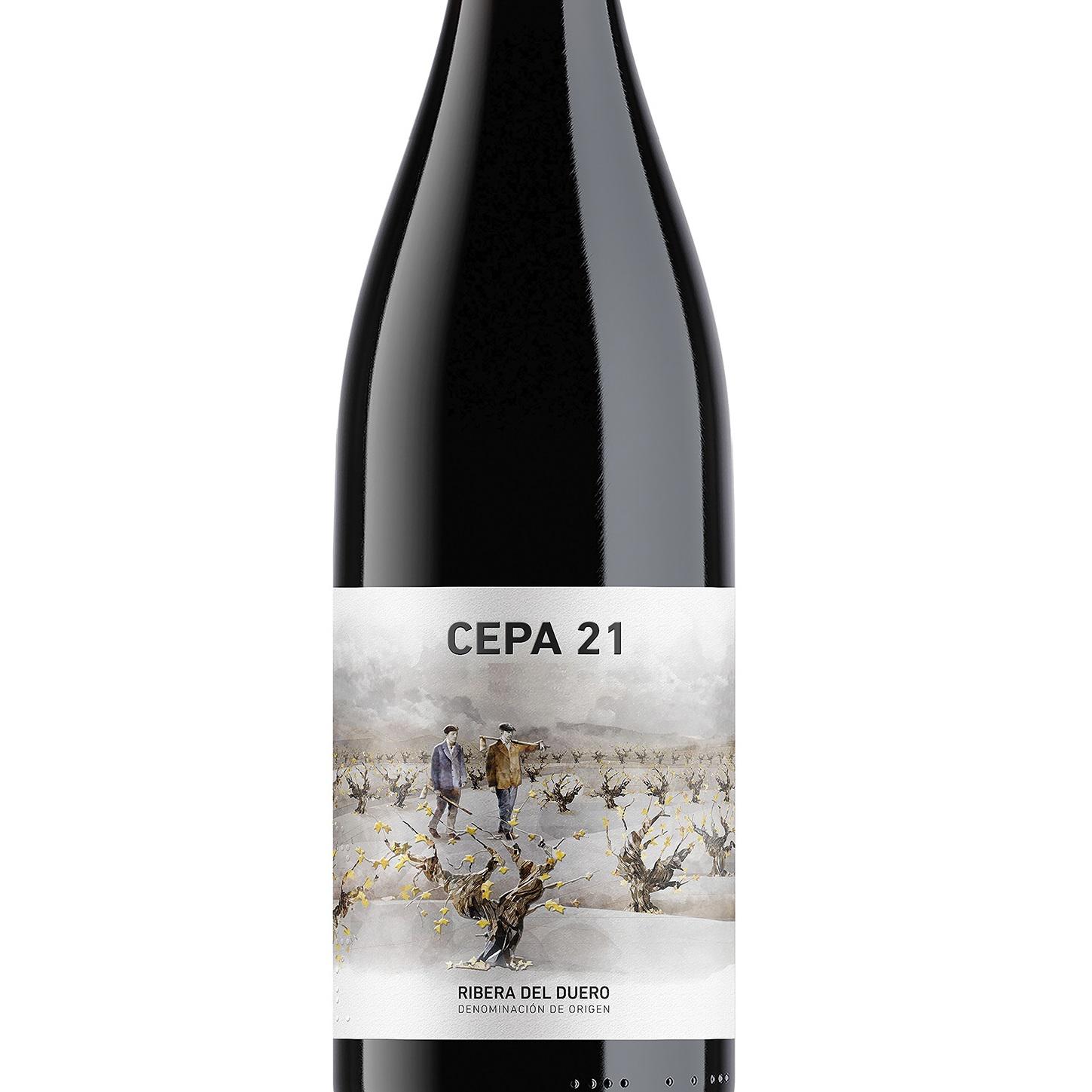 Vino tinto con crianza tempranillo Cepa 21 D.O. Ribera del Duero 75 cl.