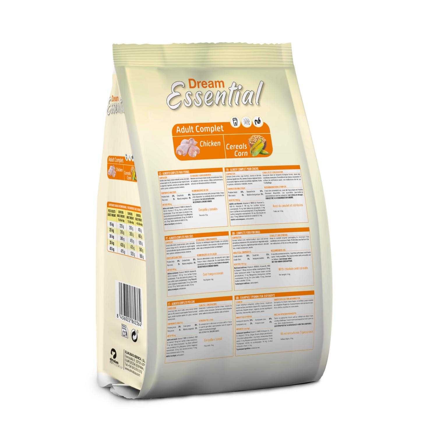 Comida de pollo y cereales para perros adultos Dream Essential 4 kg