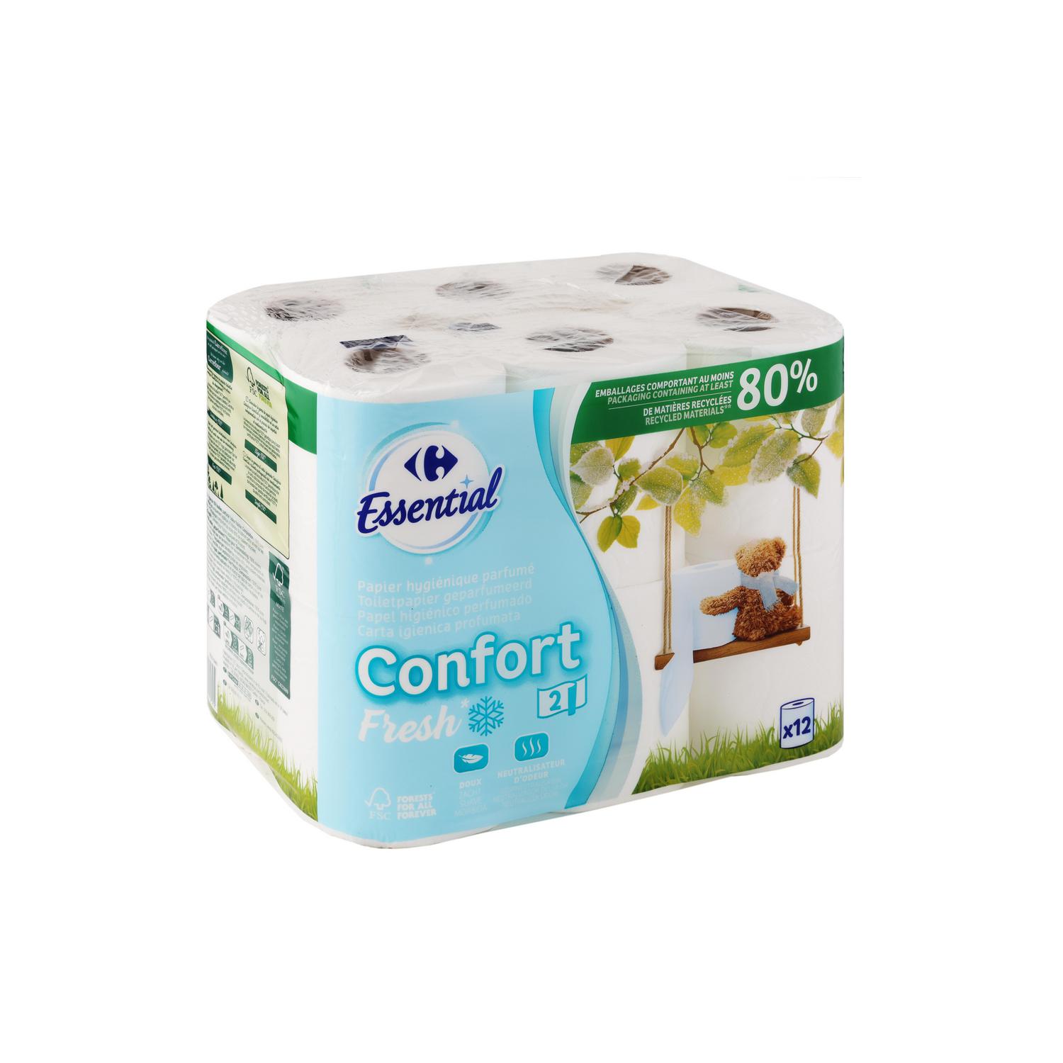 Papel higiénico Confort Fresh Carrefour 12 rollos.