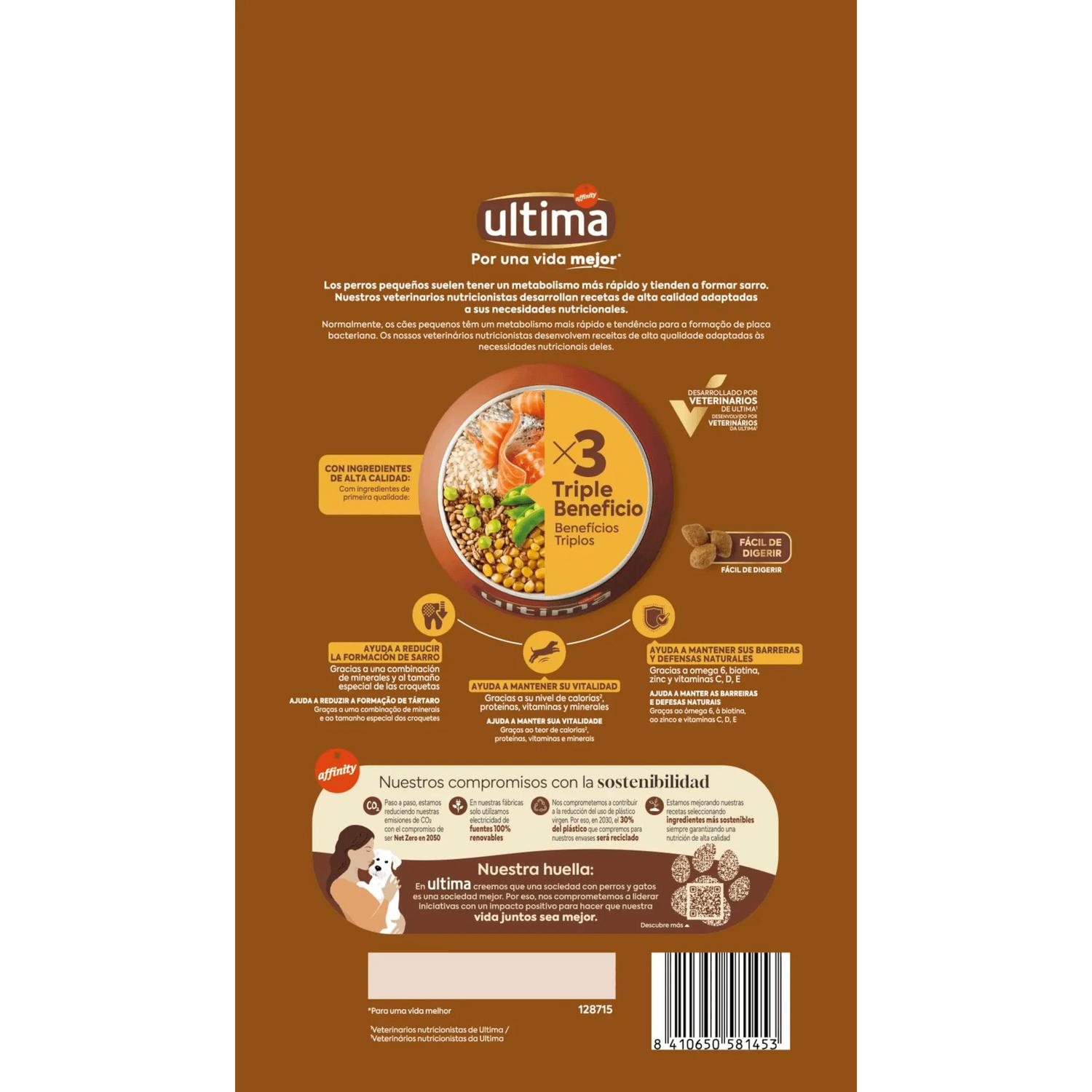 Pienso de salmón para perro adulto mini Ultima 1,25 kg.