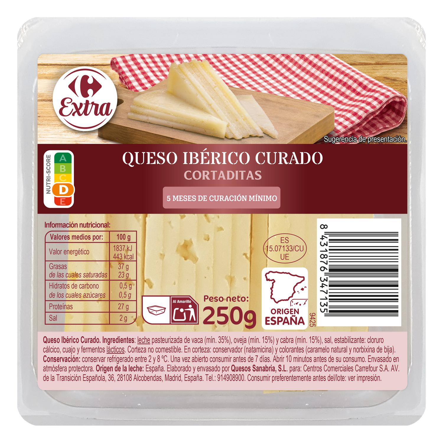 Queso ibérico curado Extra Carrefour cuña cortada 250 g.