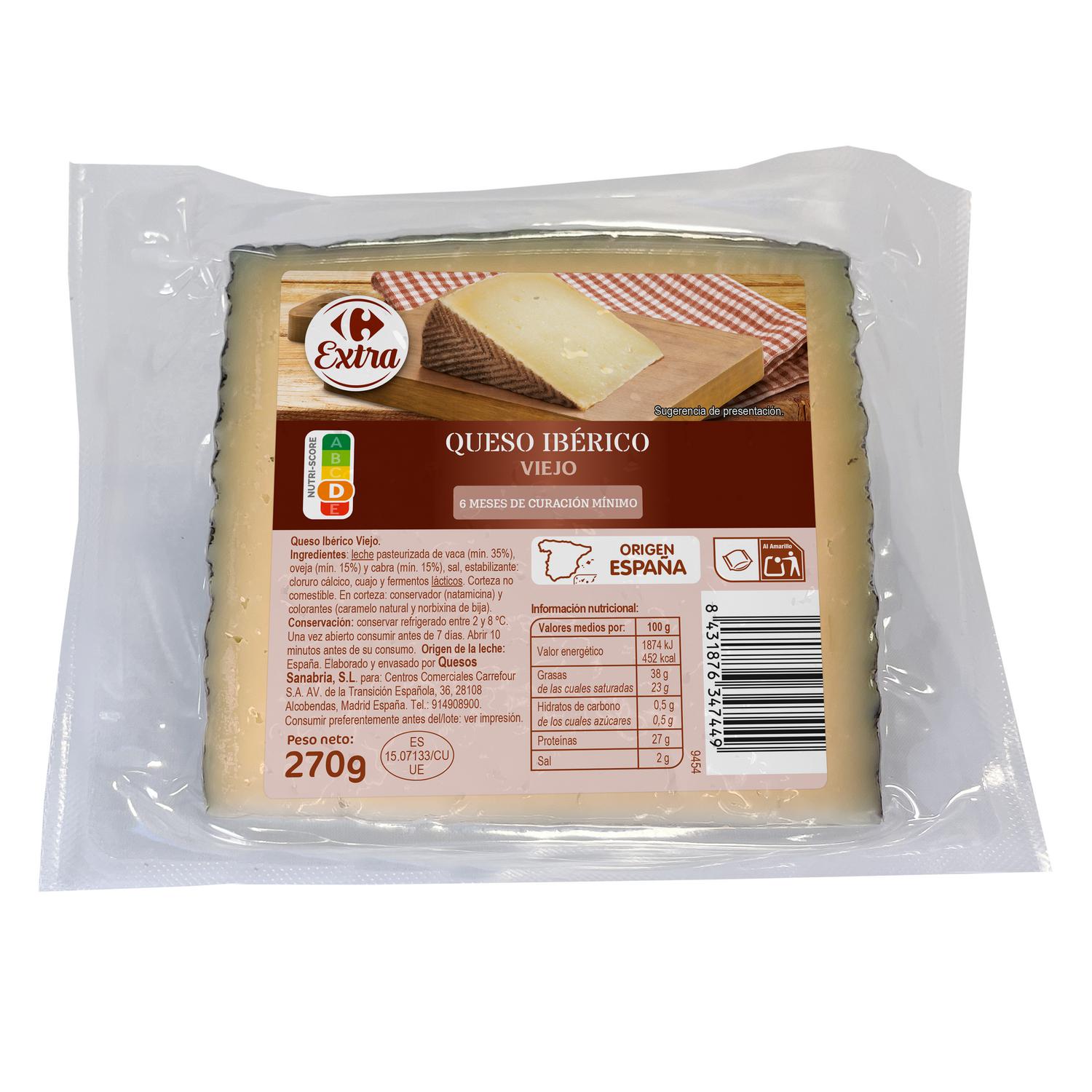 Queso ibérico viejo Extra Carrefour cuña 270 g.