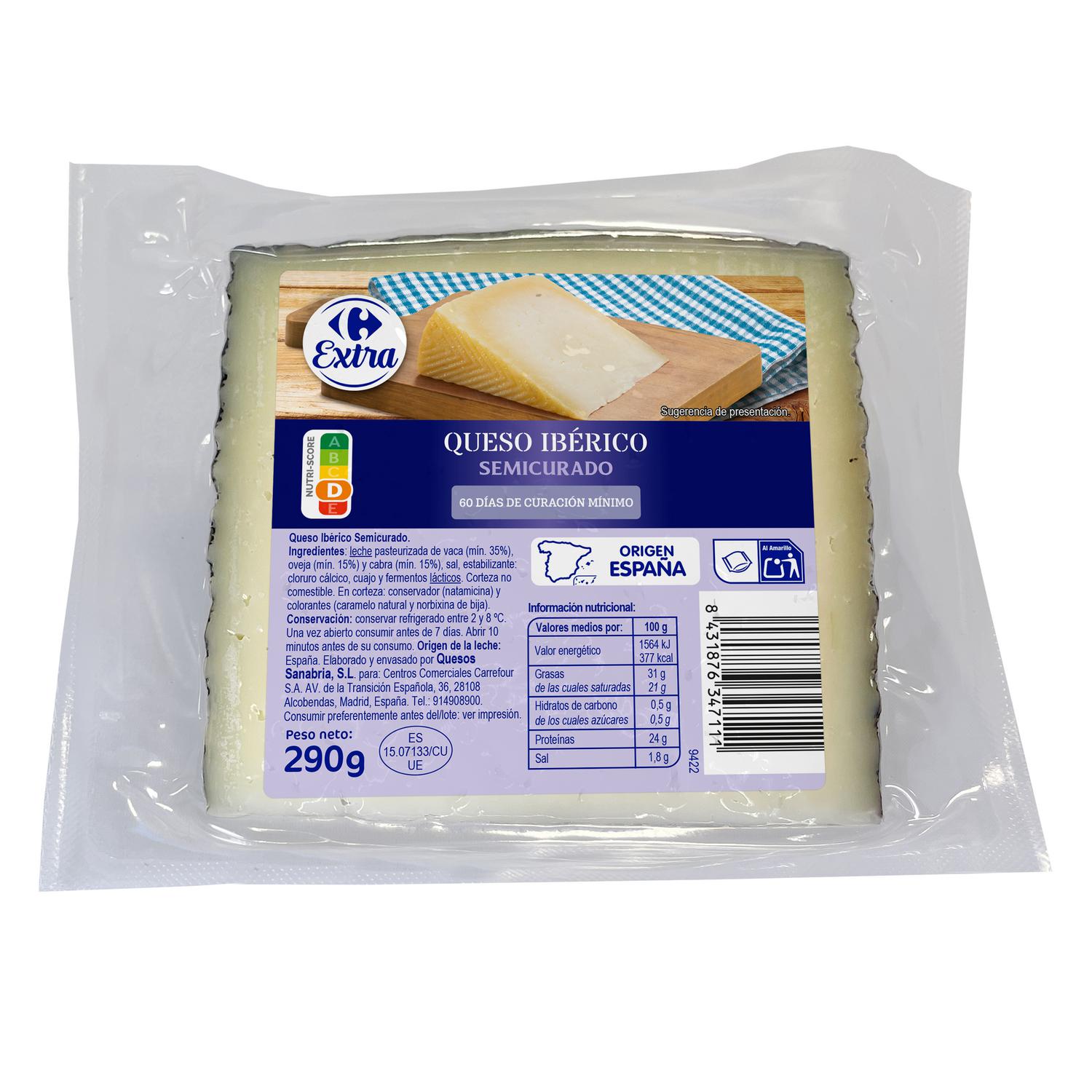 Queso ibérico semicurado Extra Carrefour cuña 290 g.
