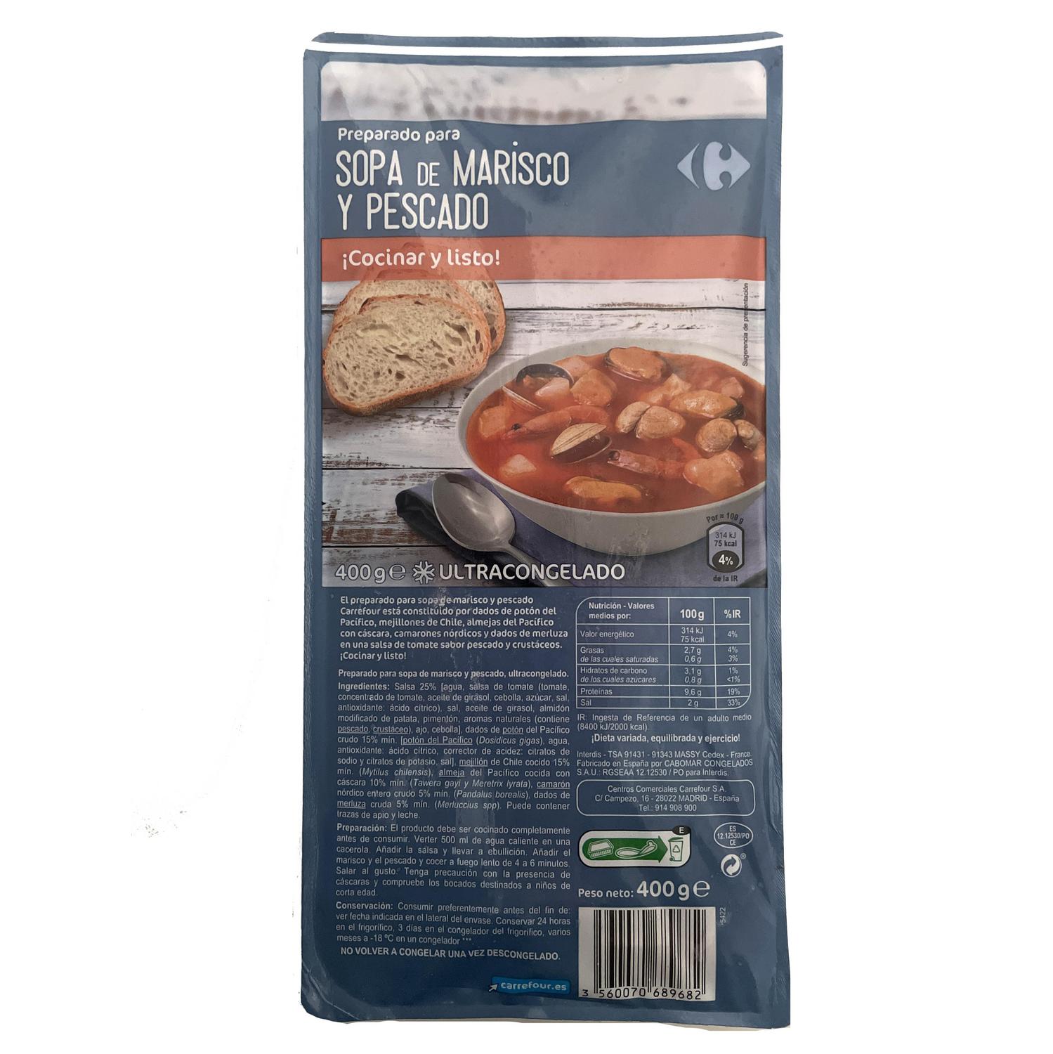 Preparado para sopa de marisco y pescado Carrefour 400 g.