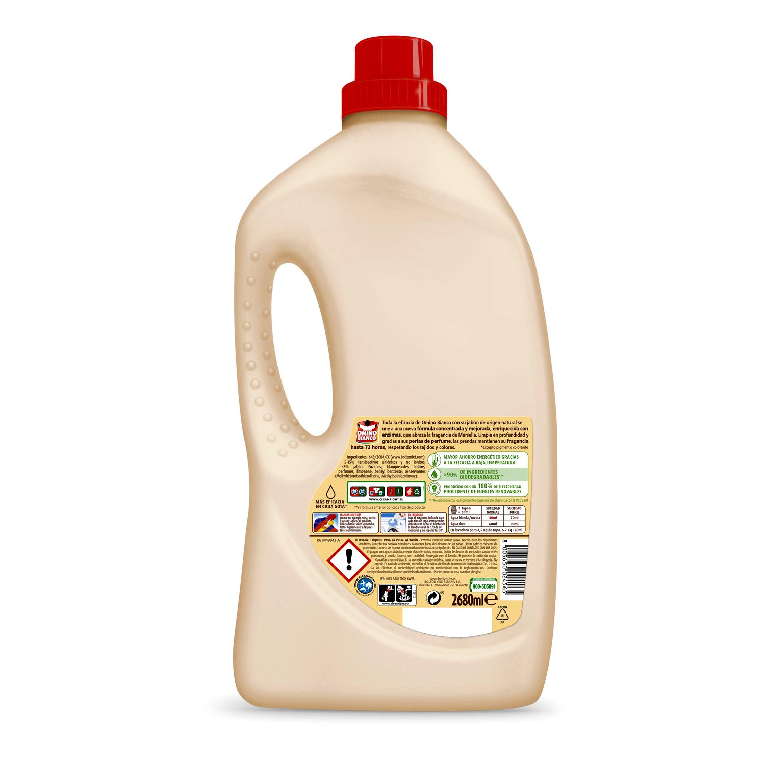 Detergente líquido jabón de Marsella Omino Bianco 67 lavados.