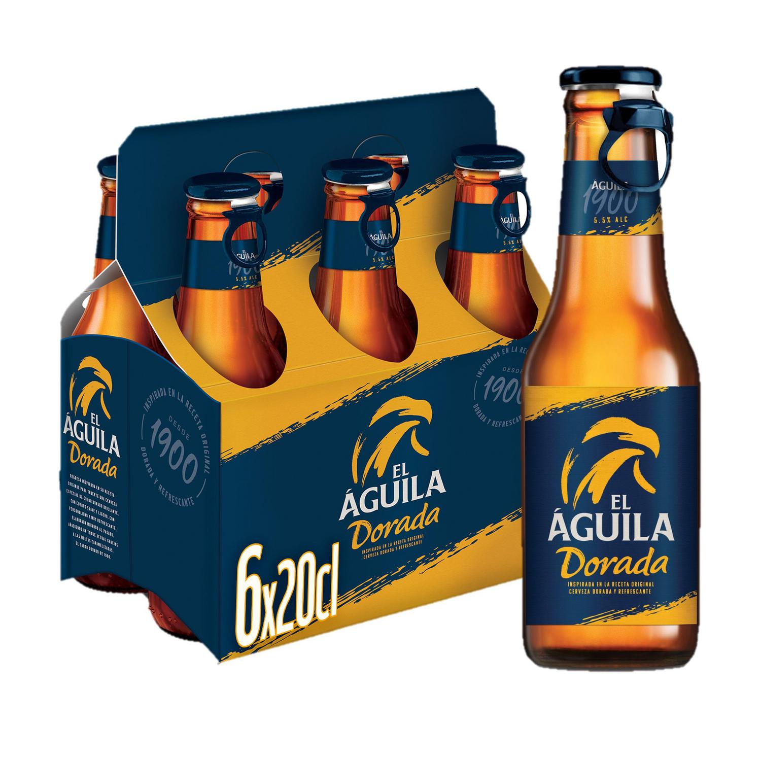 Cerveza El Águila dorada pack 6 botellas 20 cl.