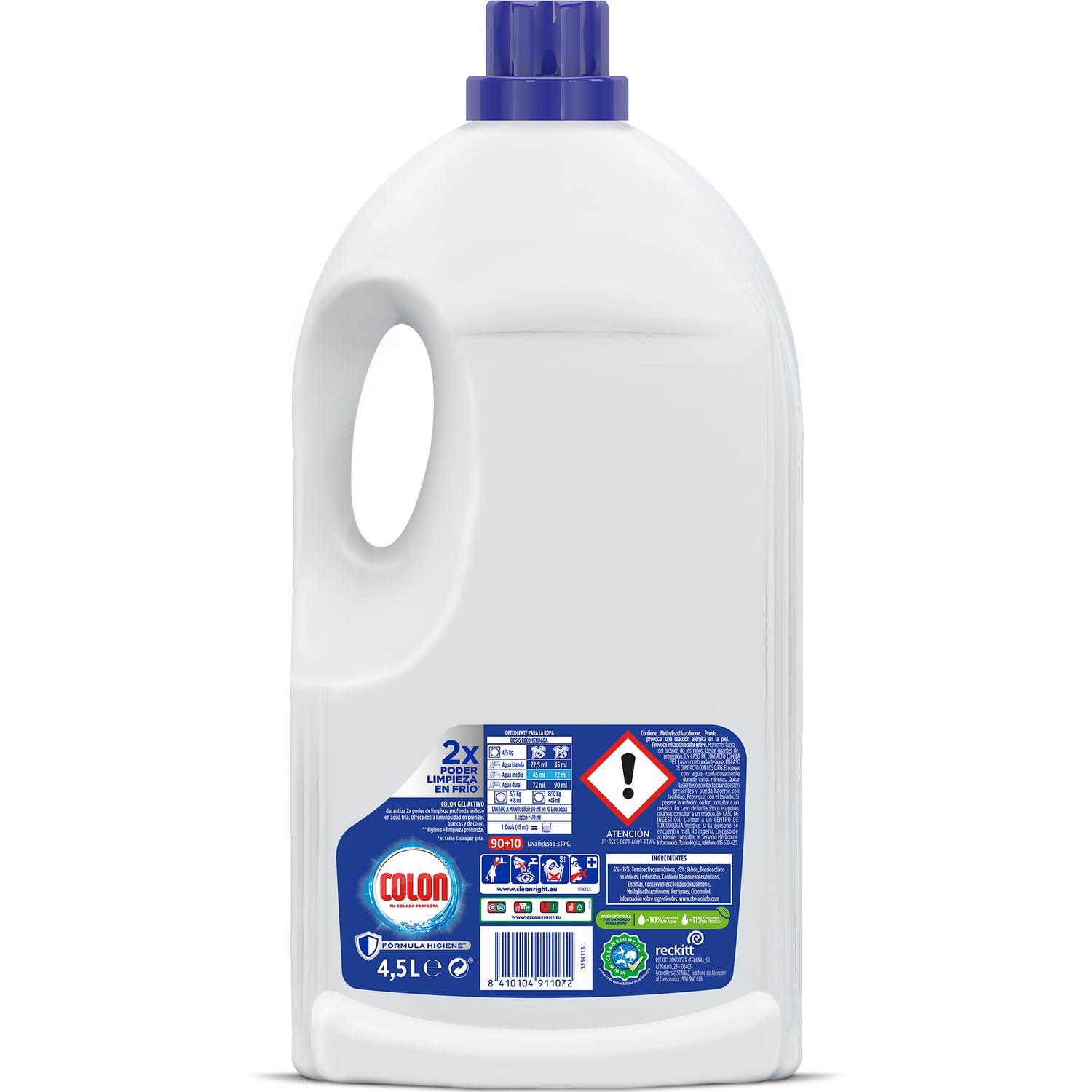 Detergente gel activo fórmula higiene Colon 100 lavados.