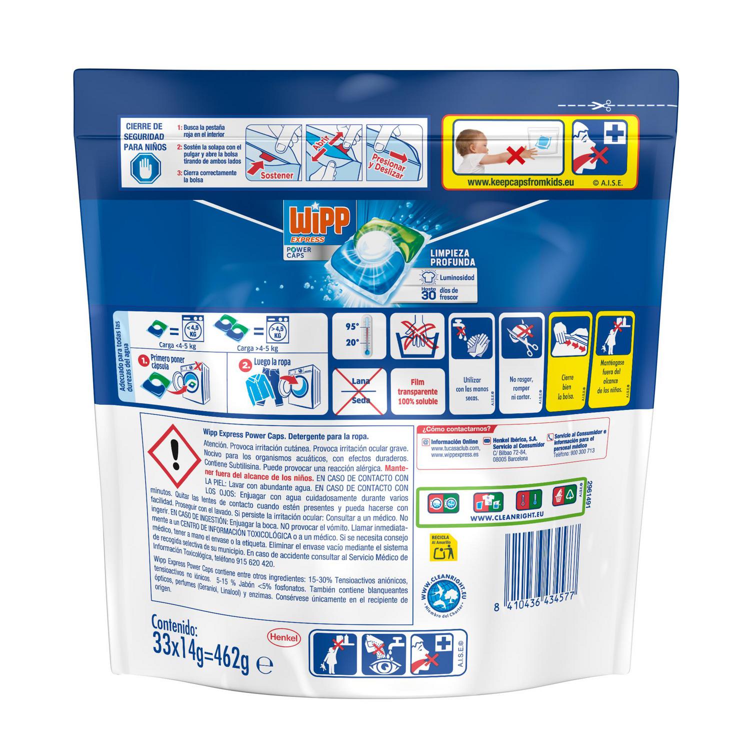 Detergente en capsulas limpieza profunda Power Caps Wipp Express 33 lavados.