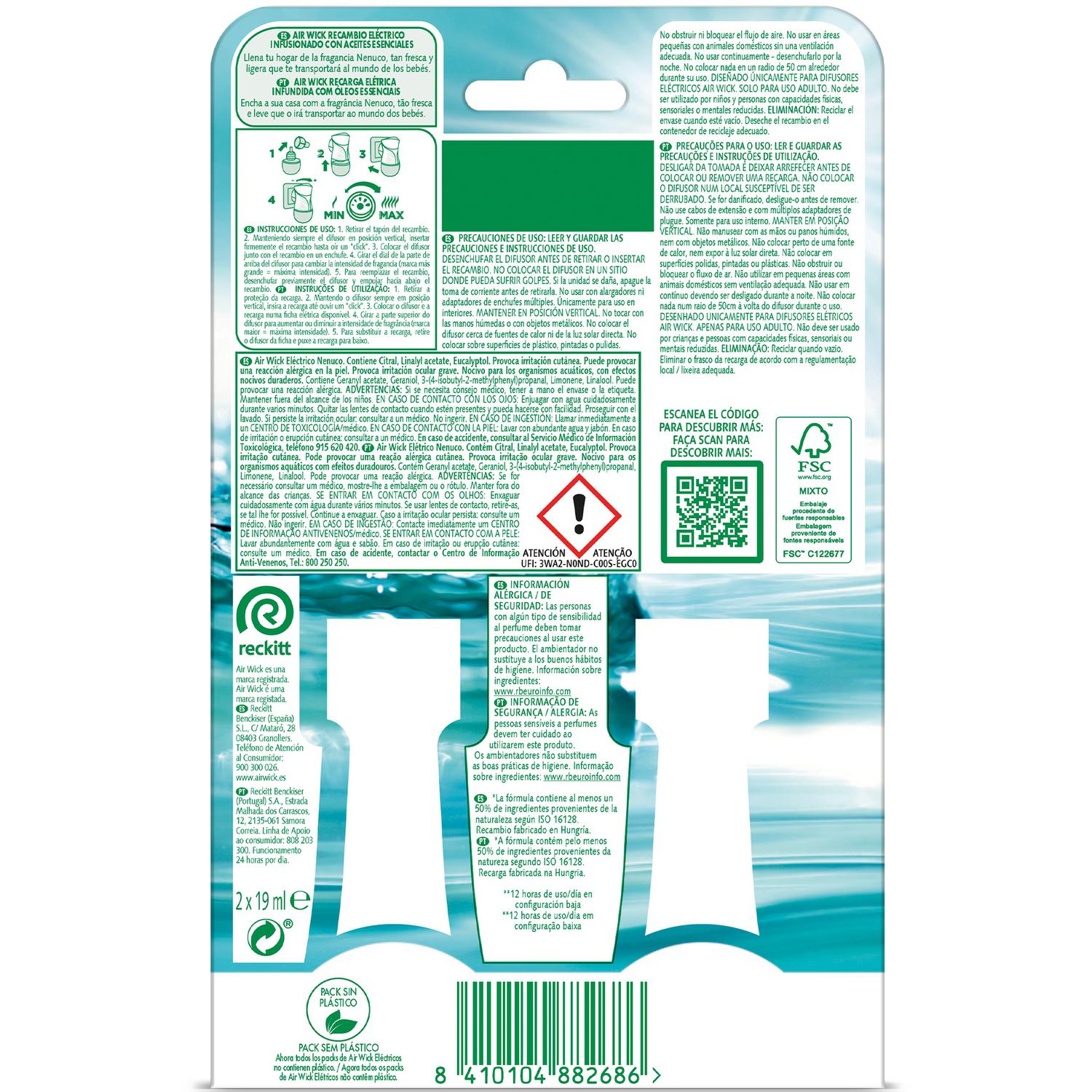 Ambientador eléctrico fragancia Nenuco Essential Oils recambio Air Wick 2 ud.