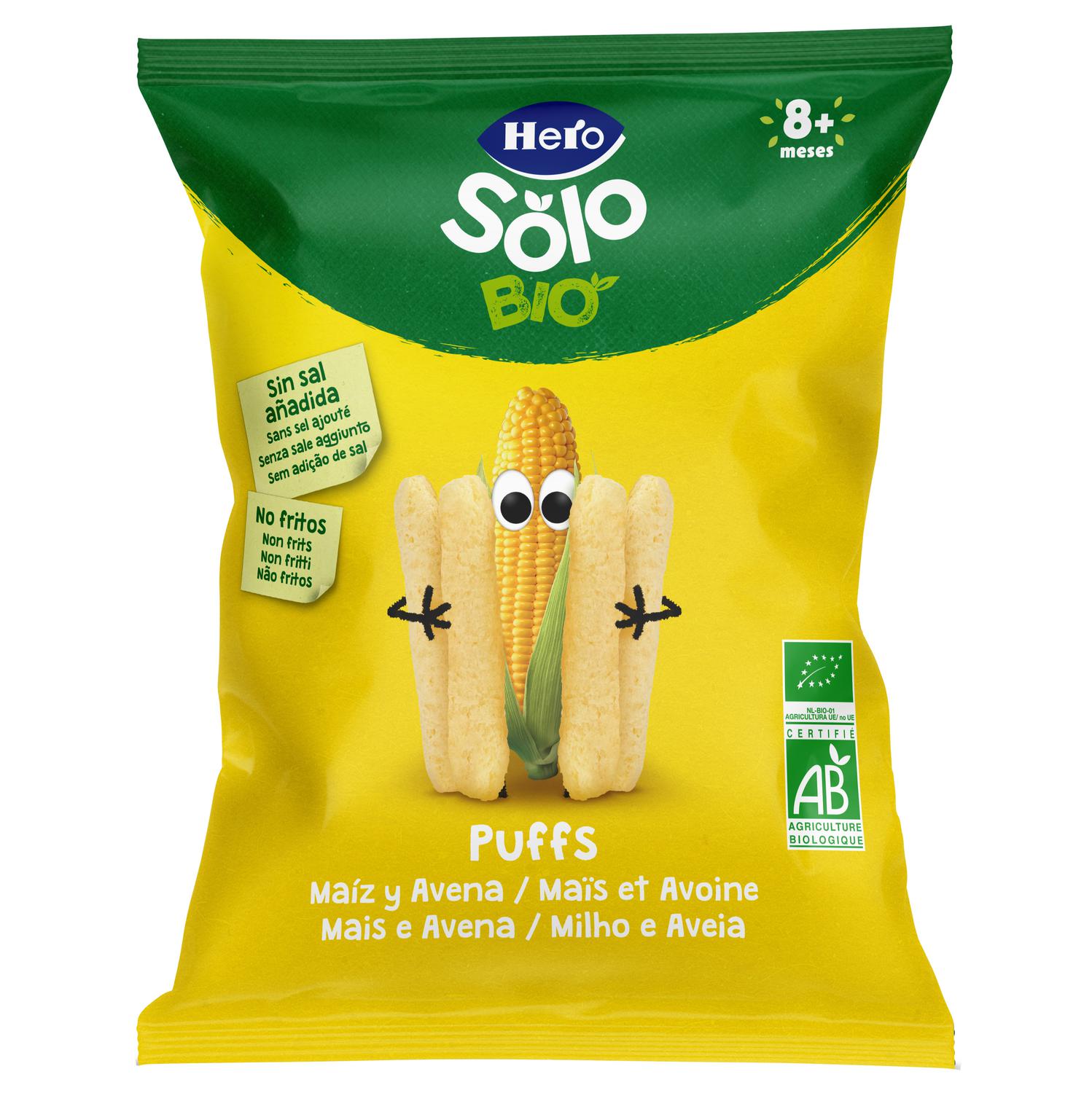 Snack puffs maíz y avena ecológico Hero Solo 25 g.