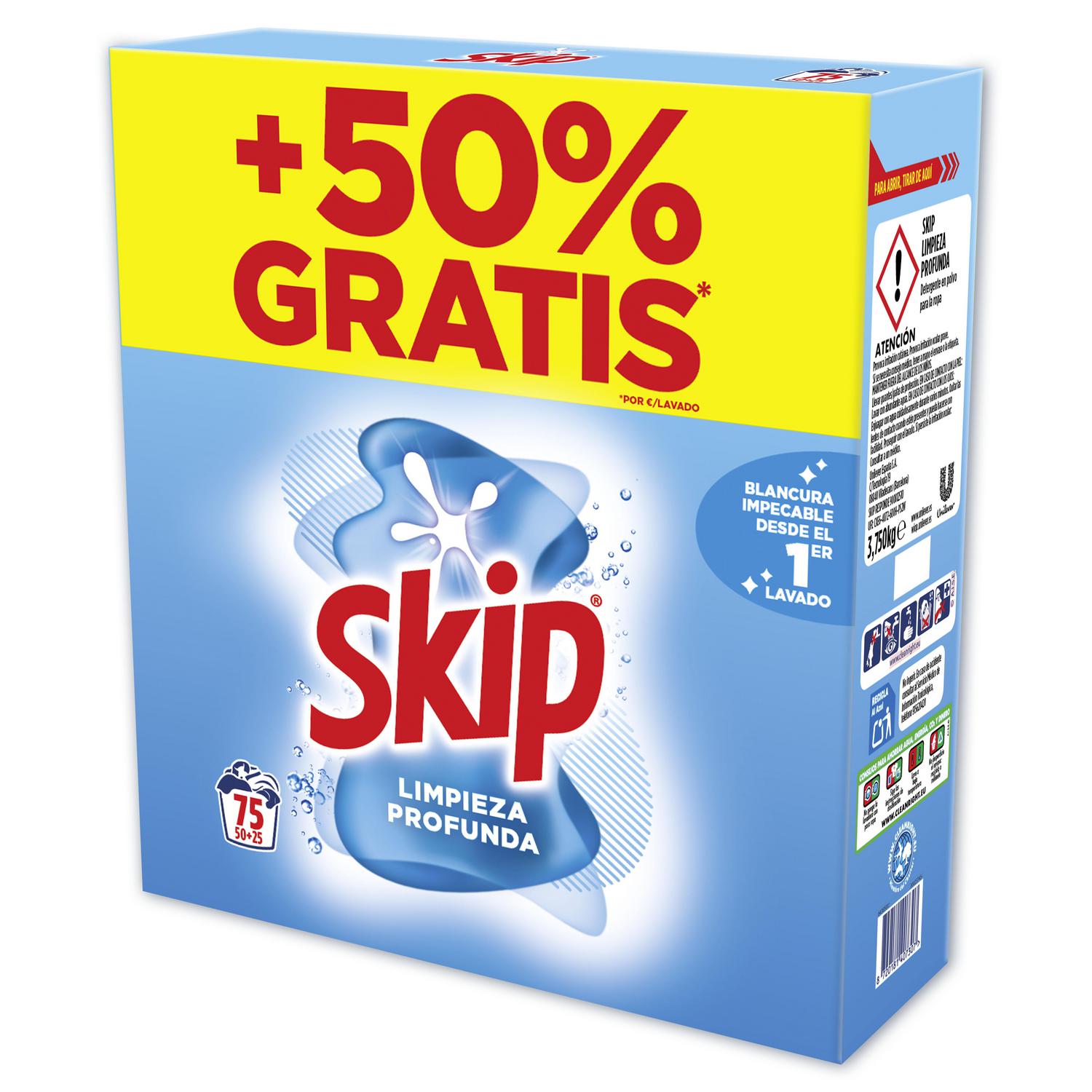Detergente en polvo limpieza profunda Skip 75 lavados