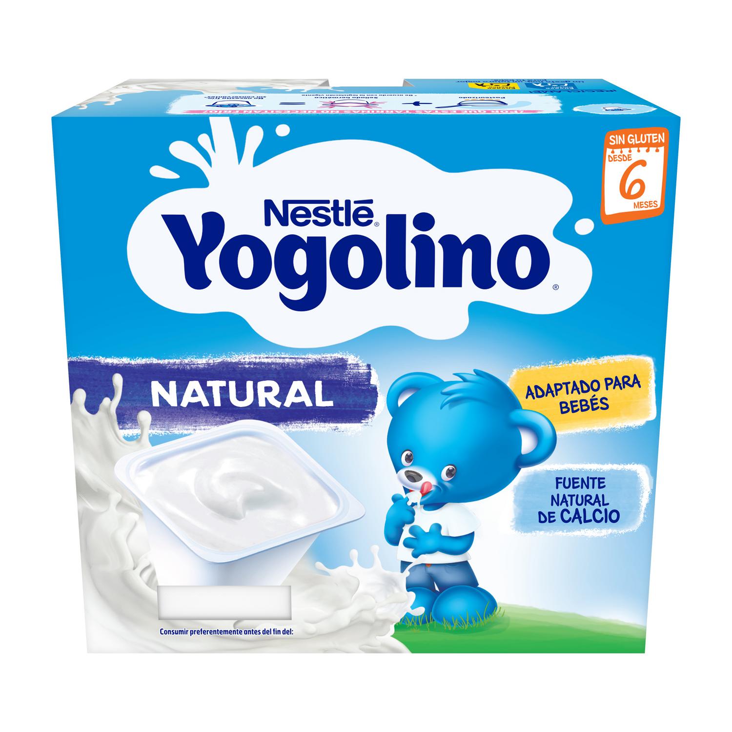 Postre lácteo natural desde 6 meses Nestlé Yogolino sin gluten pack de 4 unidades de 100 g.