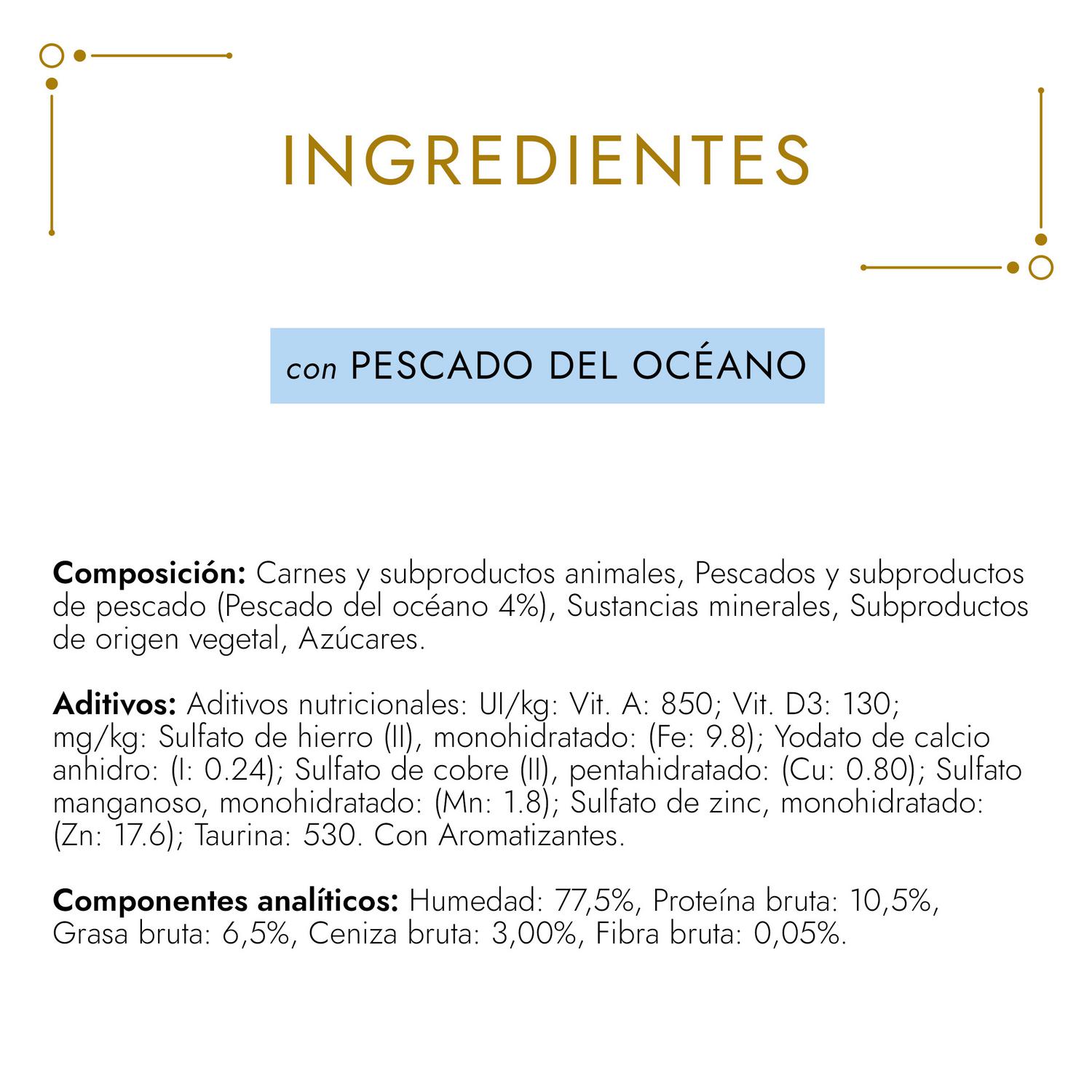 Comida húmeda mousse de pescado del océano para gato adulto Purina Gourmet Gold 85 g.