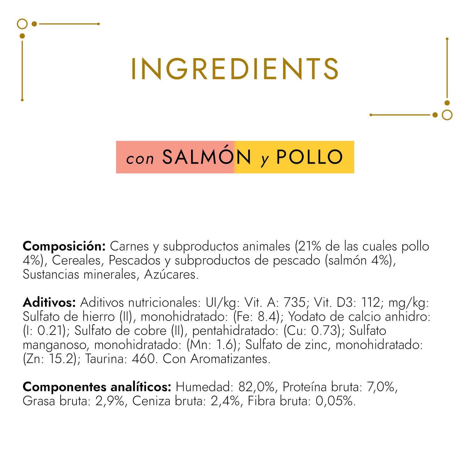 Comida húmeda de salmón y pollo en salsa para gato adulto Purina Gourmet Gold 85 g