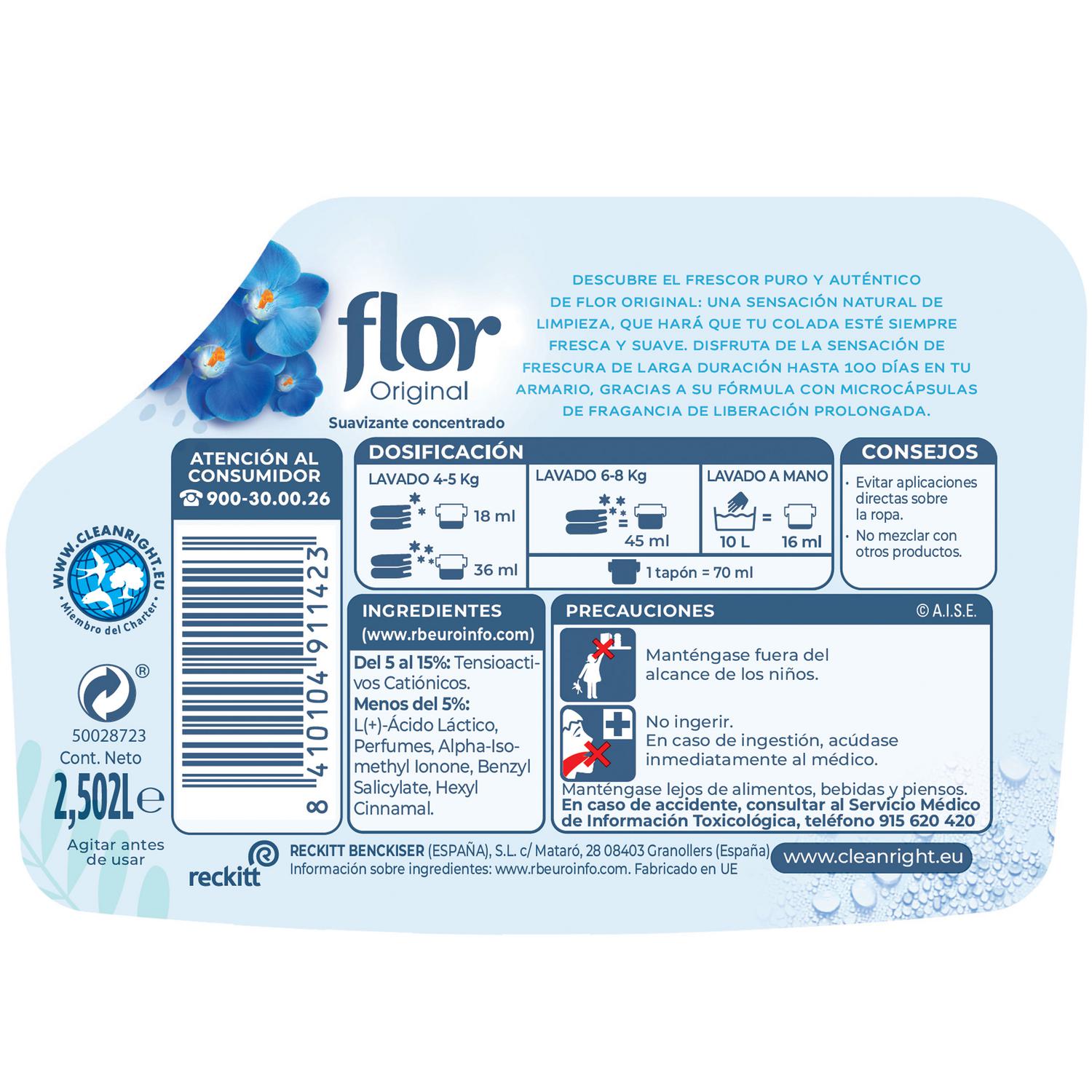 Suavizante concentrado Original Flor 139 lavados.