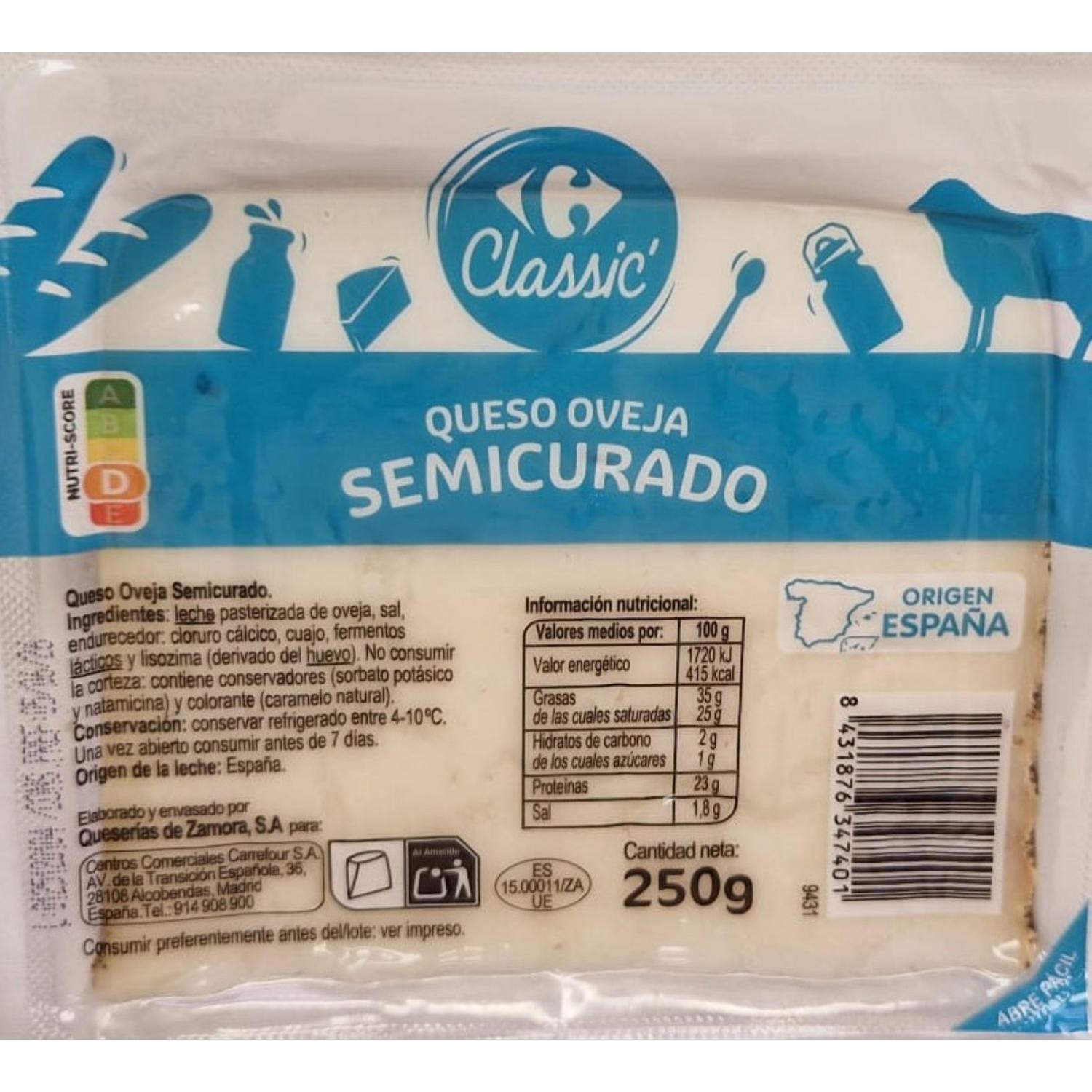 Queso de oveja semicurado Carrefour Classic cuña 250 g.