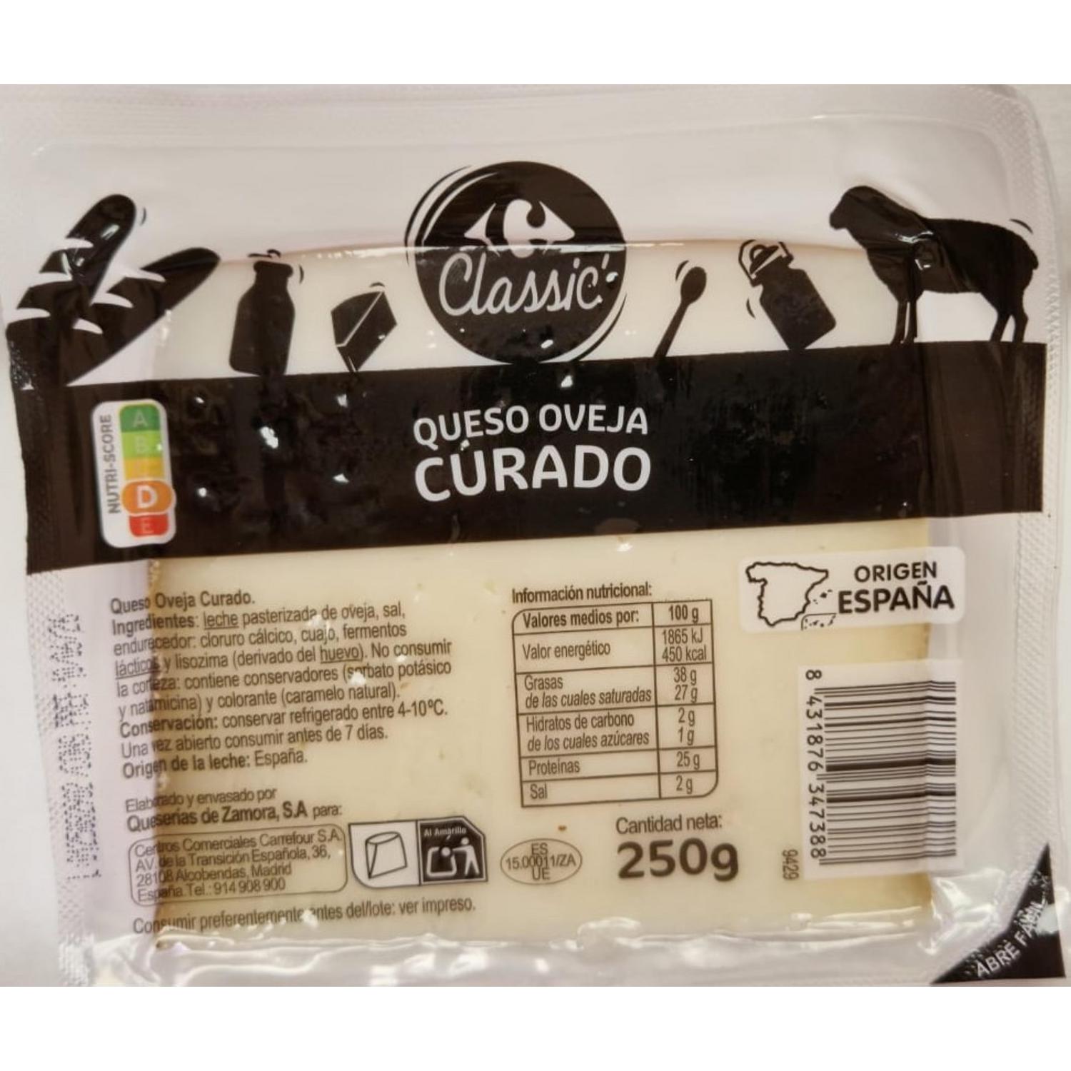 Queso de oveja curado en cuña Carrefour Classic 250 g.