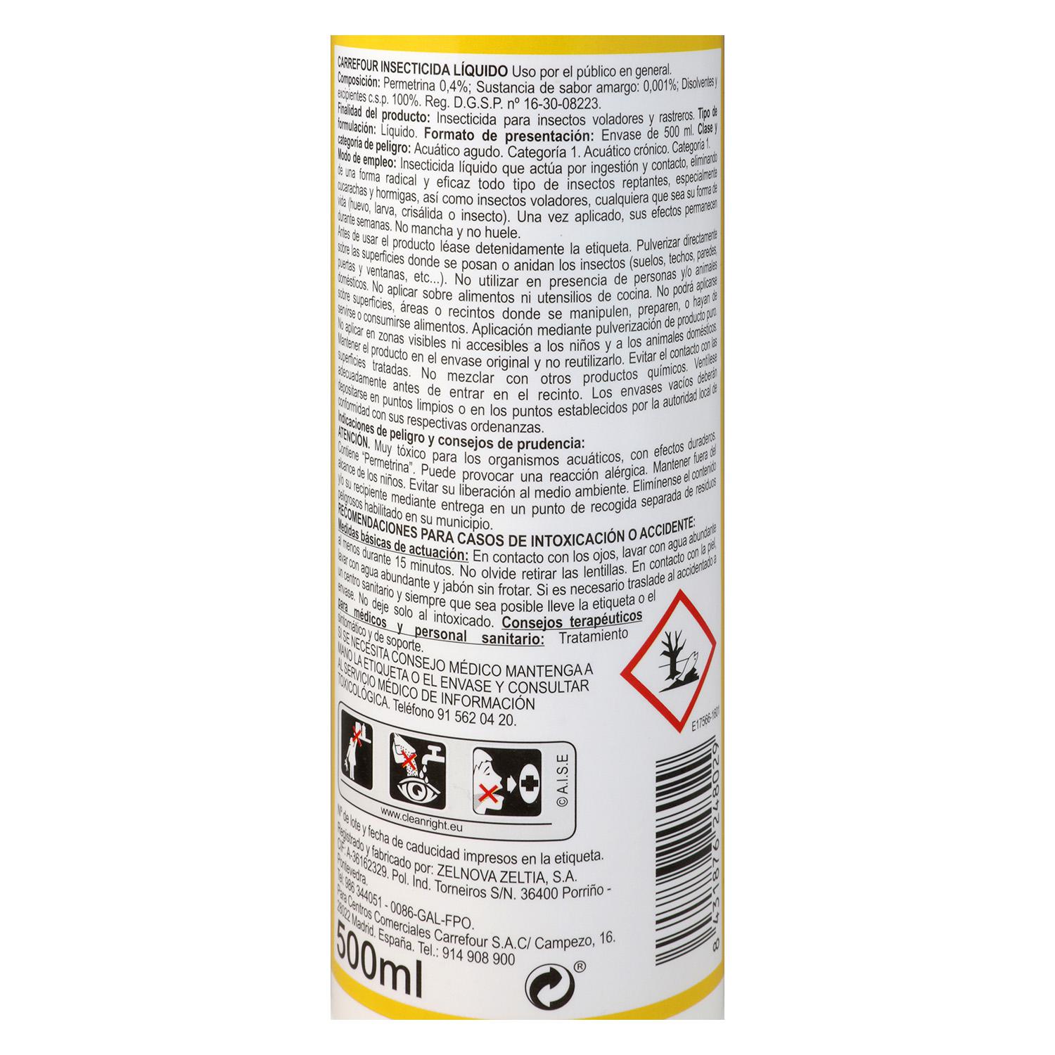 Insecticida cucarachas y hormigas líquido Carrefour 500 ml.