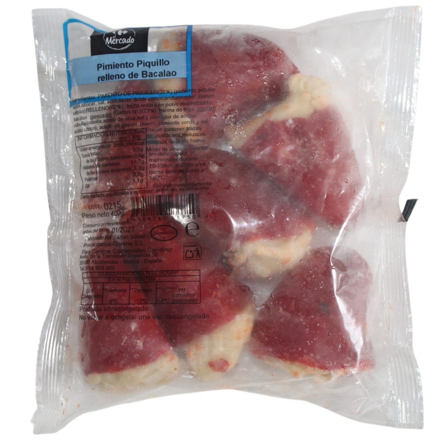Pimientos del piquillo relleno de bacalao congelados Carrefour 400 g