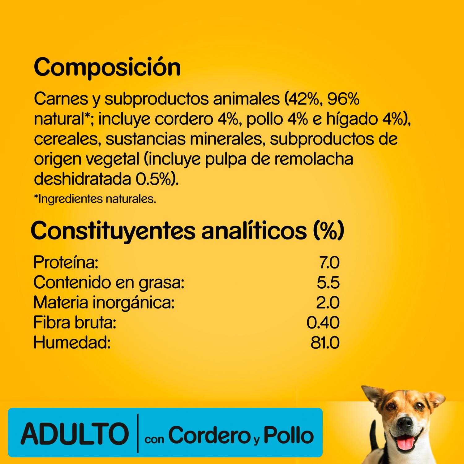 Comida húmeda de cordero y pollo para perro Pedigree 300 g.