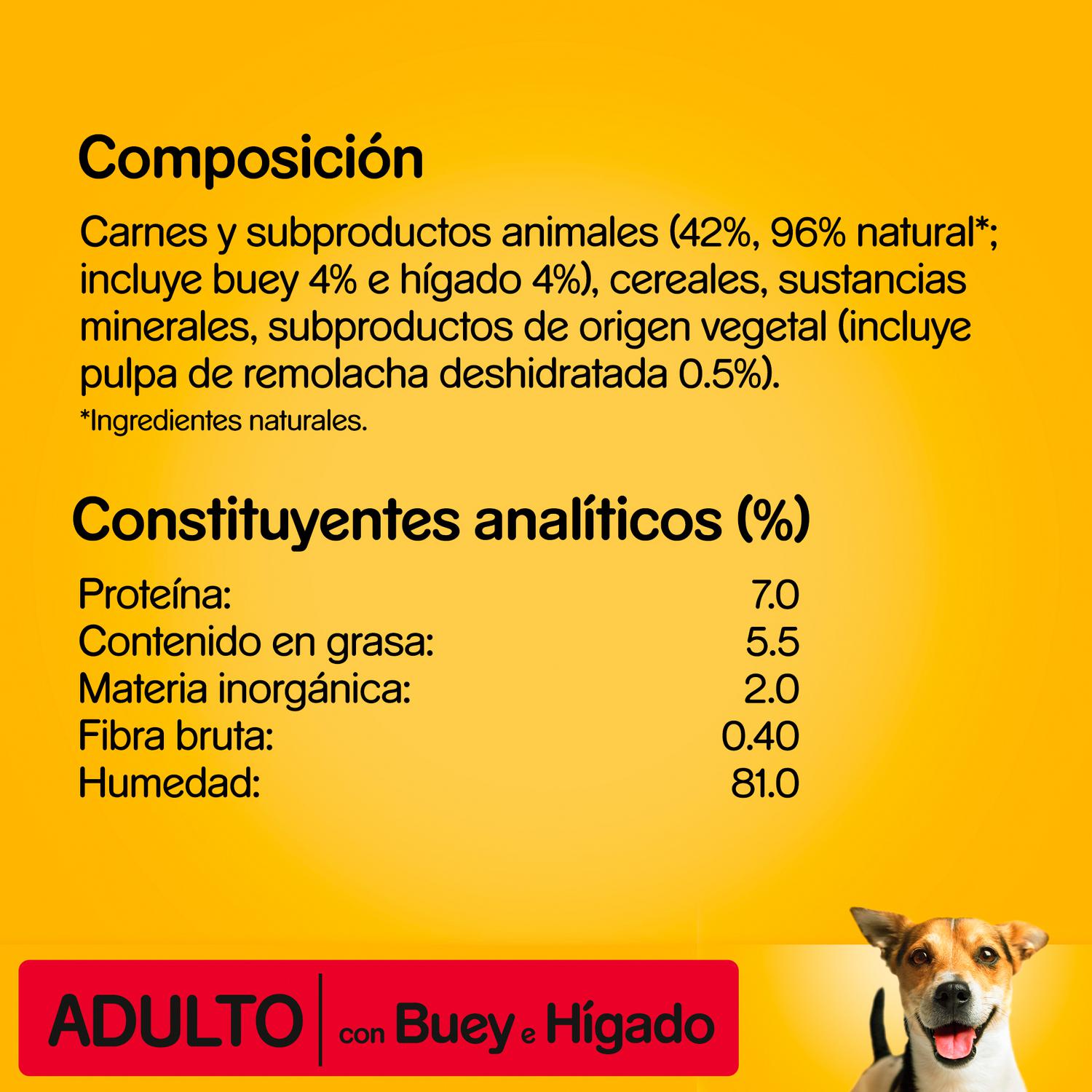Comida húmeda de buey e hígado para perros Pedigree 300 g.