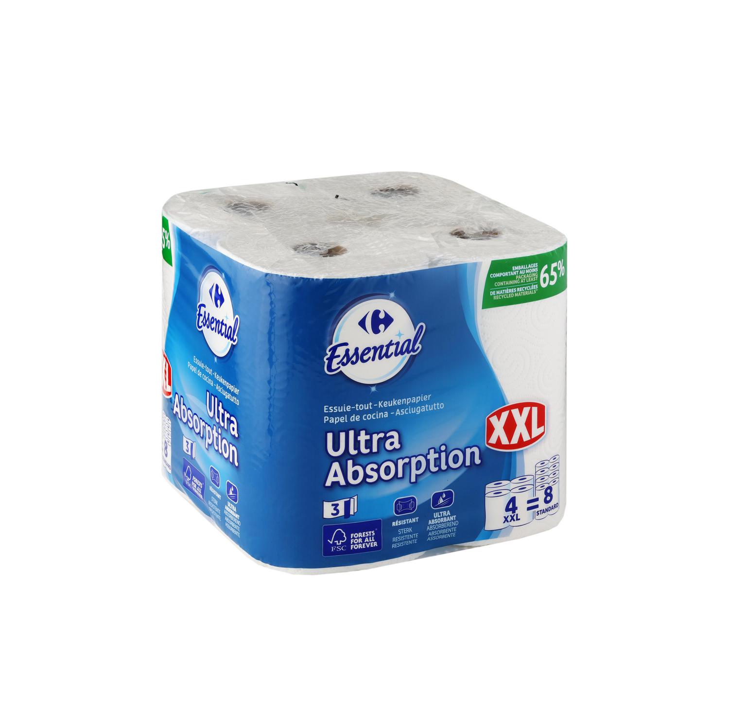 Papel de cocina ultra absorbente XXL Carrefour Essential 4 rollos
