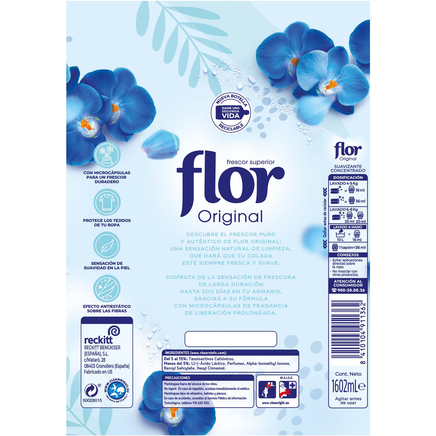 Suavizante concentrado Original Flor 89 lavados.