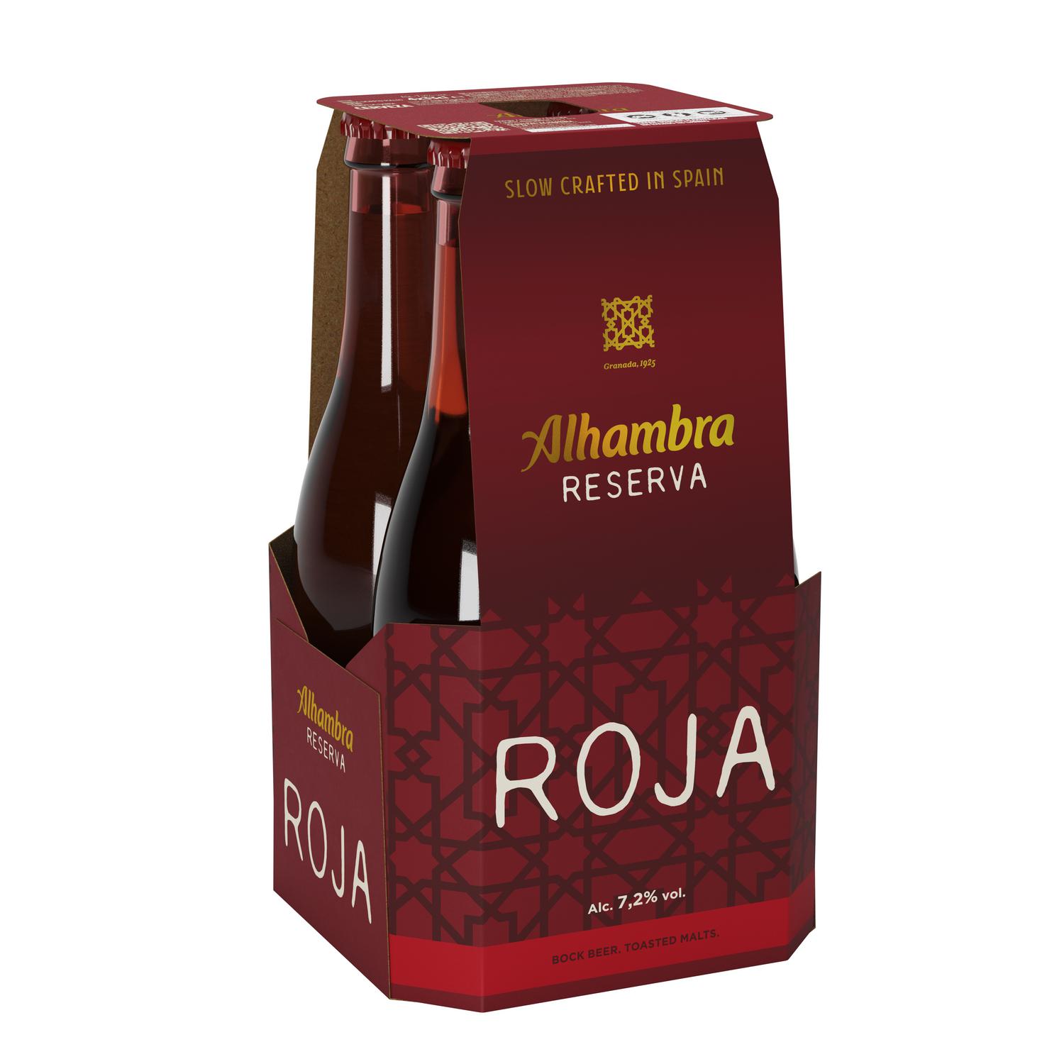 Cerveza roja Alhambra reserva pack 4 botellas 33 cl.