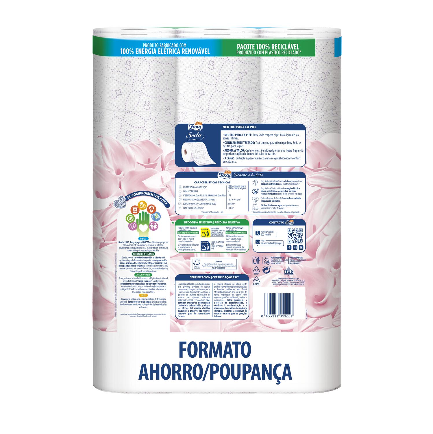 Papel higiénico 3 capas Seda Foxy 30 rollos.