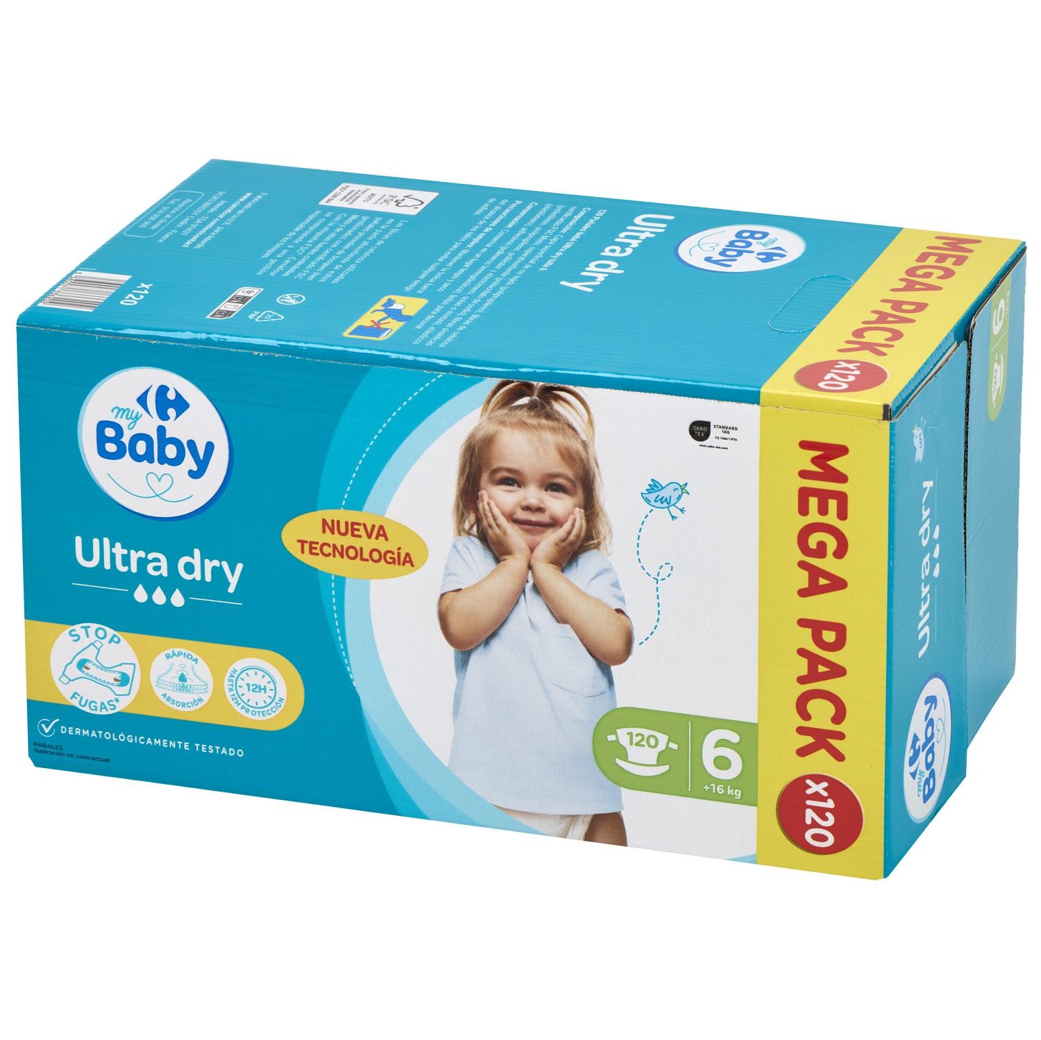 Pañales ultra dry My Carrefour Baby T6 (+16 kg) 120 ud.