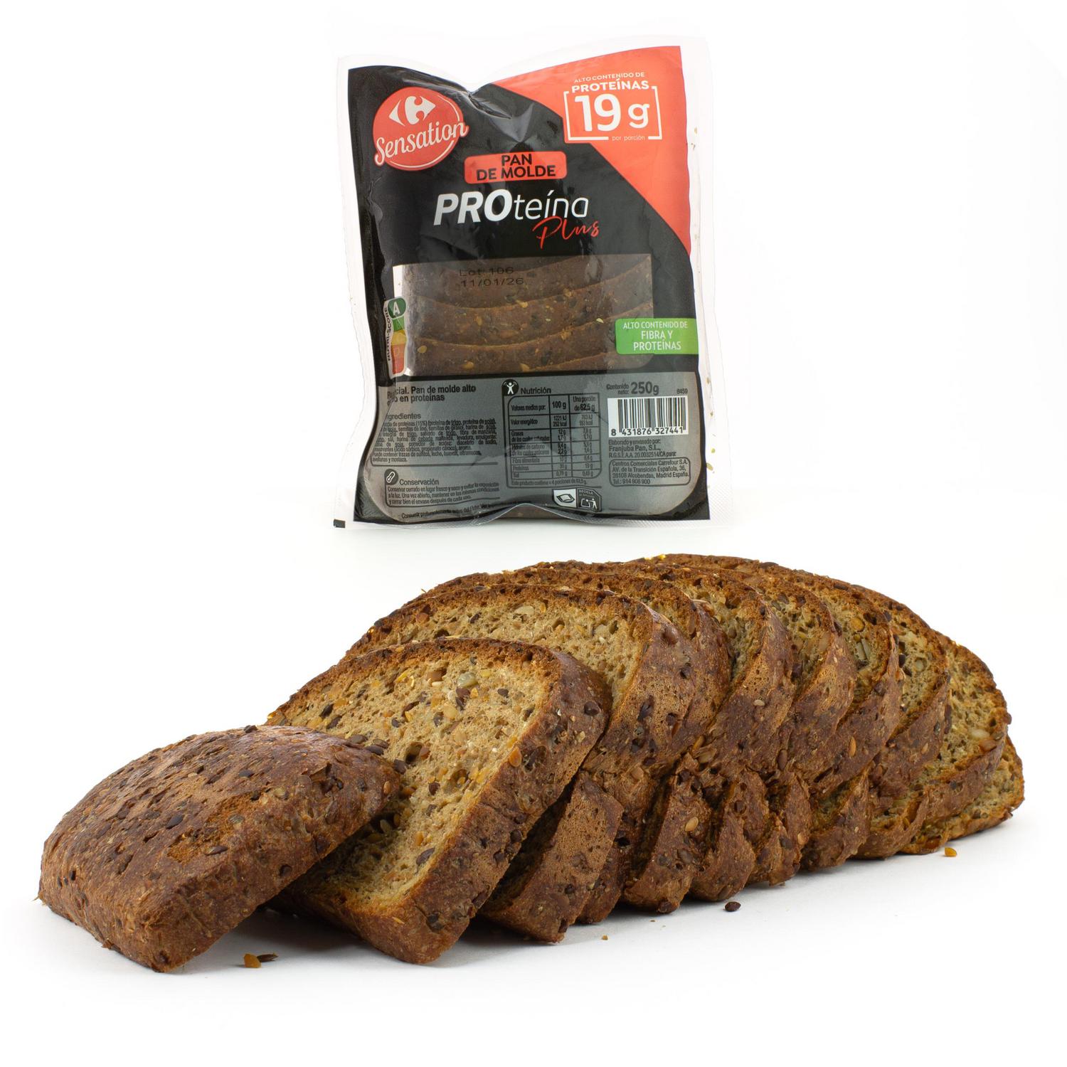 Pan de molde proteico Proteína Plus Carrefour Sensation 250 g.