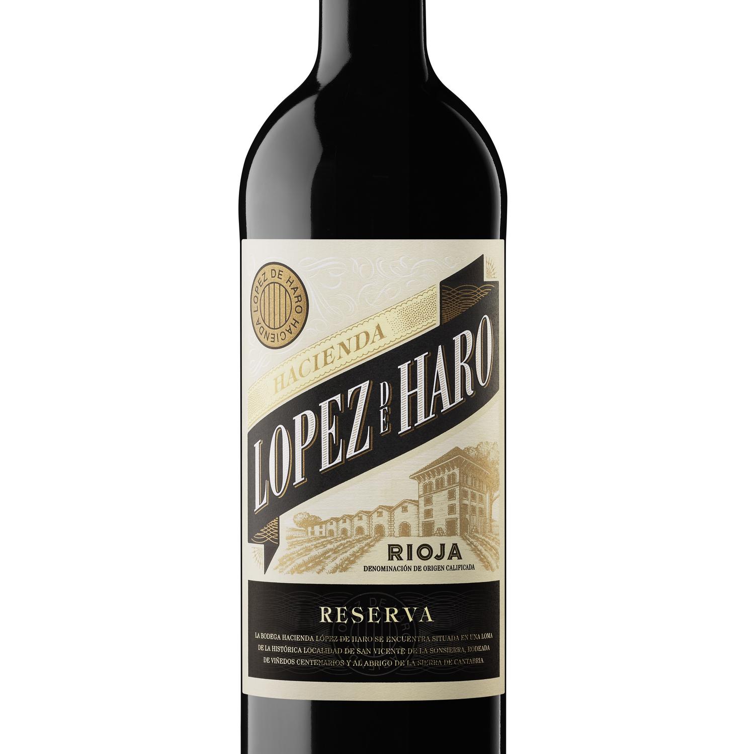 Vino tinto reserva tempranillo Hacienda López de Haro D.O.Ca Rioja 75 cl.