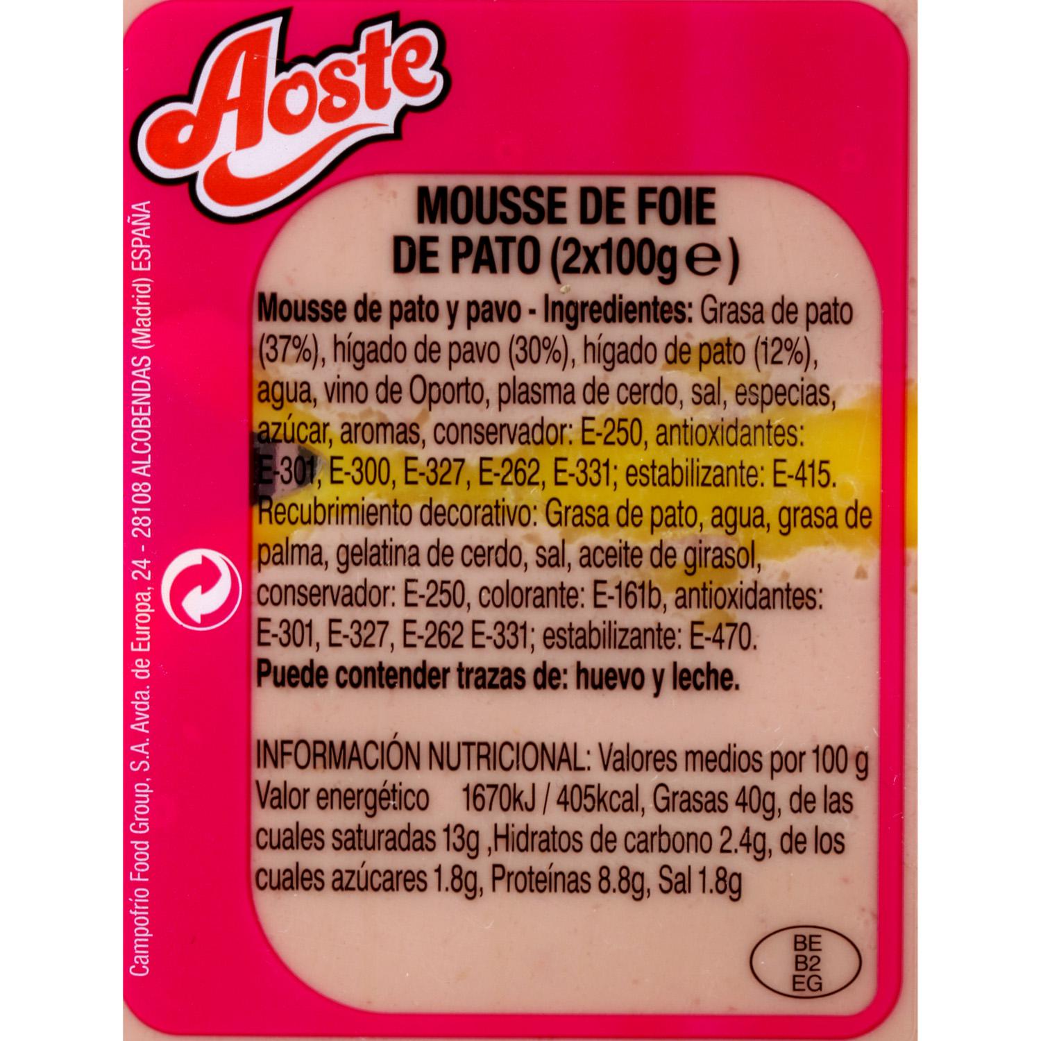 Mousse pato medallón Aoste pack de 2 unidades de 100 g