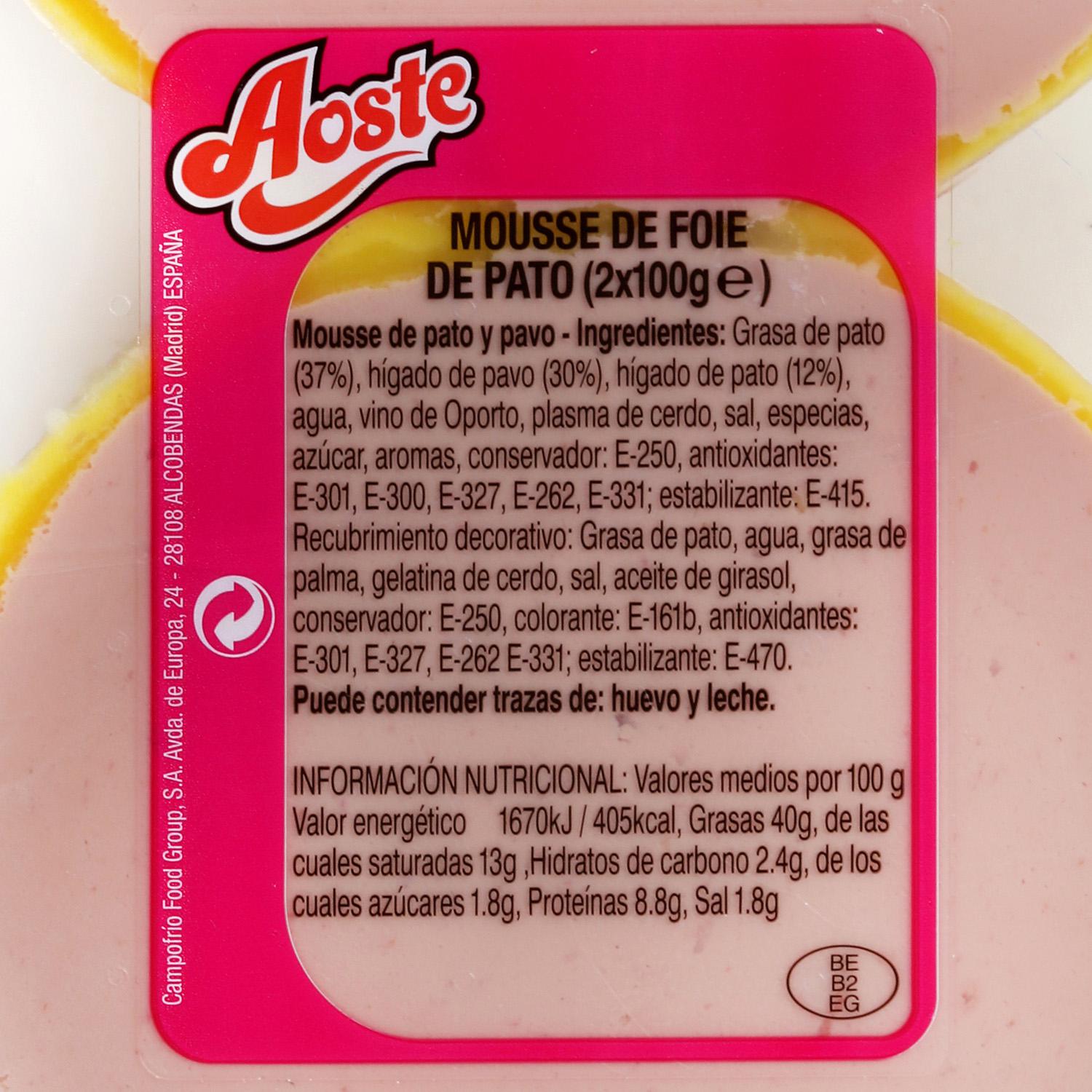 Mousse pato medallón Aoste pack de 2 unidades de 100 g