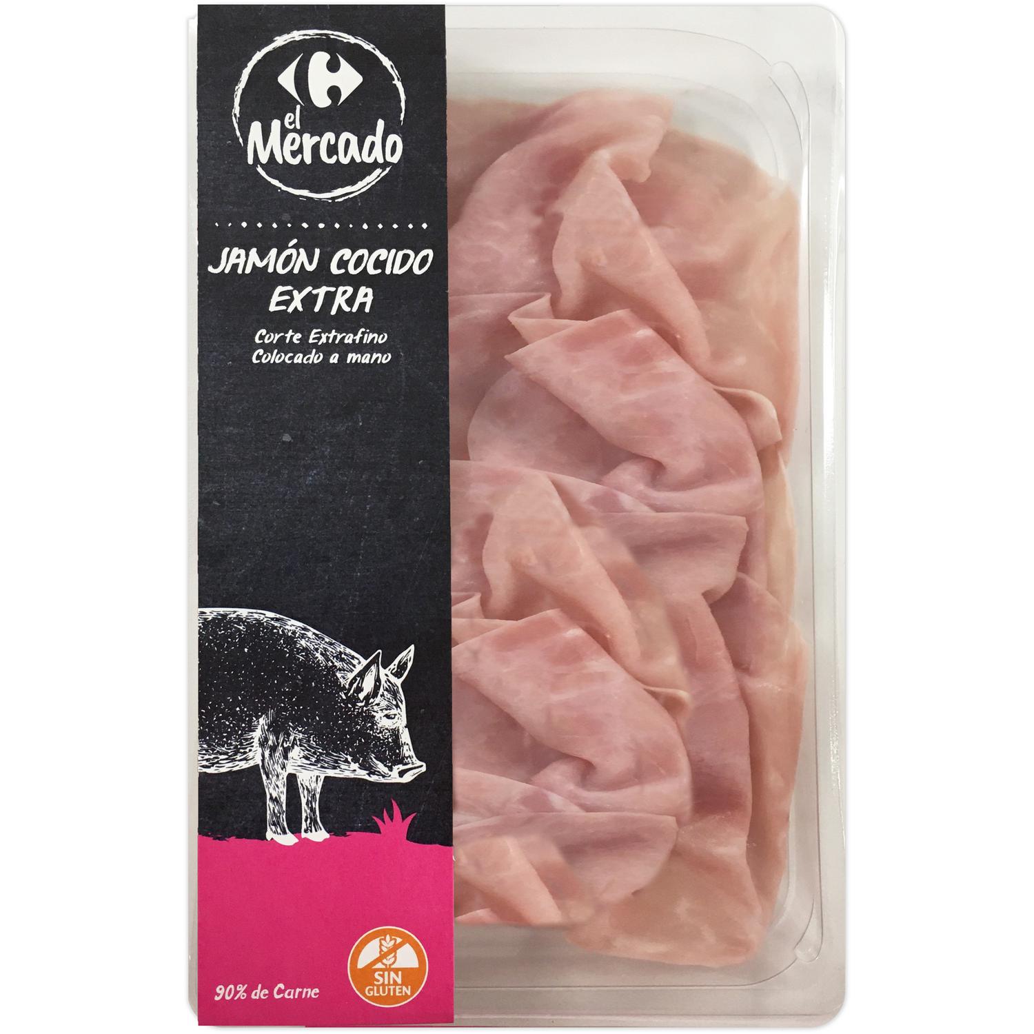 Jamón cocido extra en lonchas extrafinas Carrefour El Mercado sin gluten 100 g